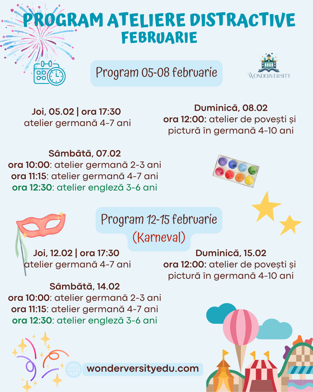 program ateliere distractive februarie bucuresti wonderversity limba germana pentru copii