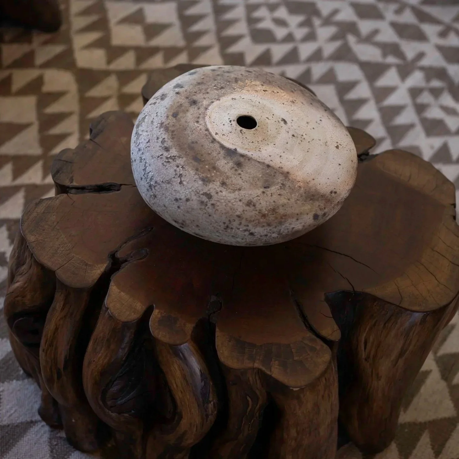 LOGAN WANNAMAKER  
River Rock Vase (2025)  
13” x 13” x 6”  
Black Abiquiu clay  
$1,600