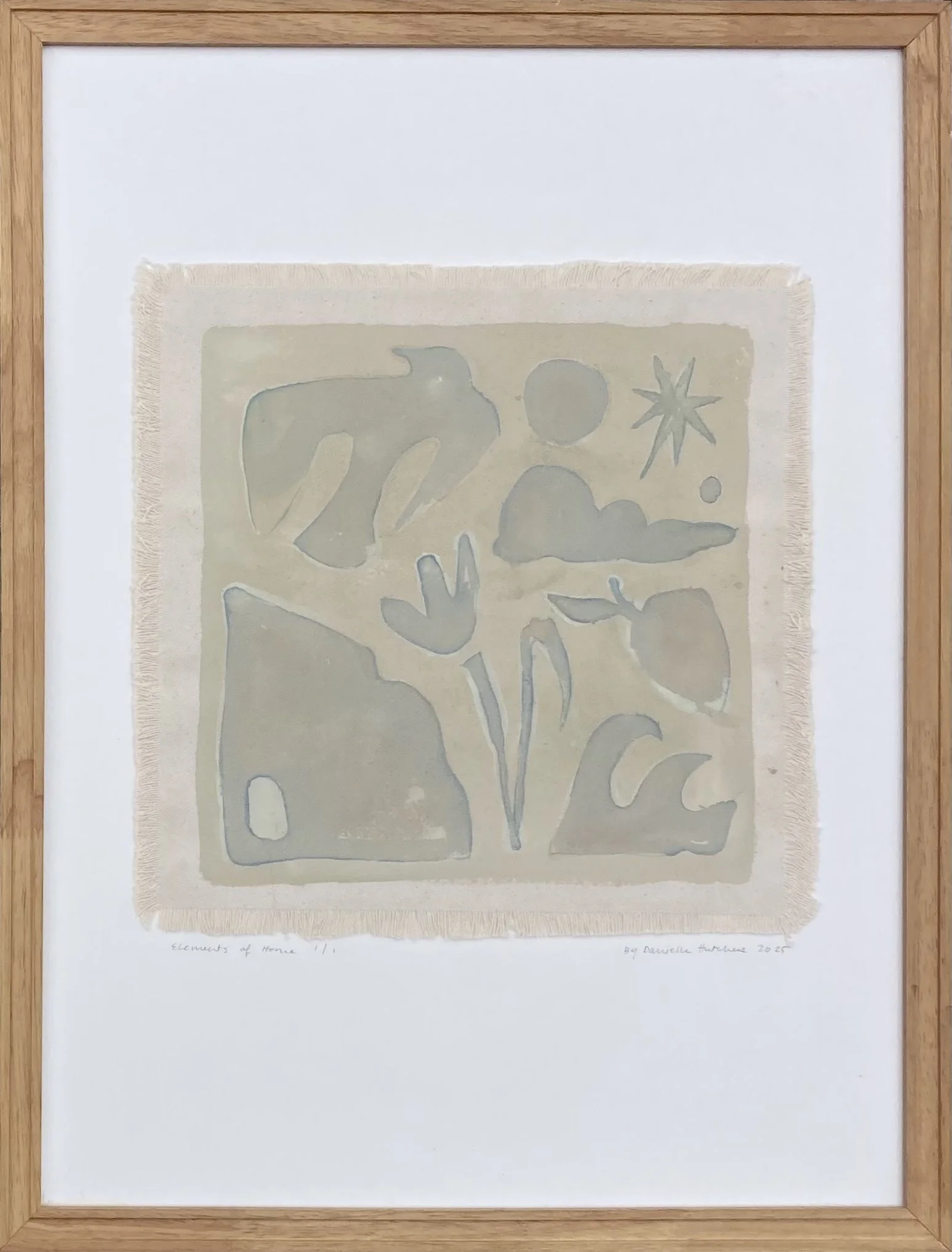 DANIELLE HUTCHENS  
Elements of Home (2025)  
15” x 20”  
India ink and acrylic on raw canvas, framed in maple  
$750