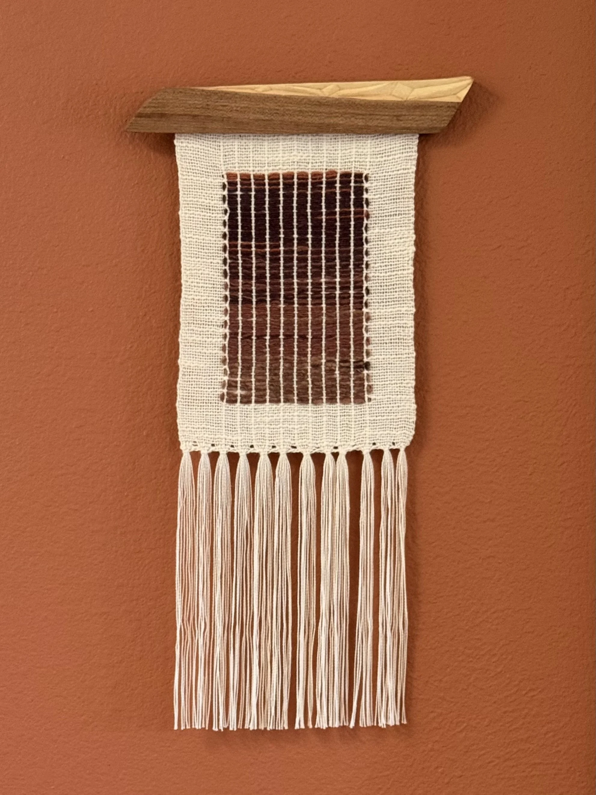 SEDONA RIGSBY  
Last Light Sky 5 (2025)  
7" x 19.5", with a 10.5" wide hanger, includes fringe  
Cotton, naturally dyed churro wool, wood  
$275
