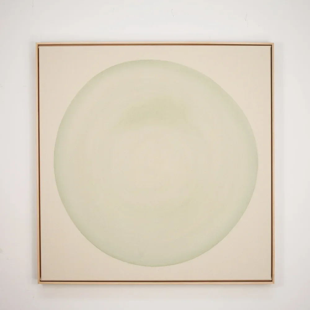RYAN SNOW  
Circle in Pale Terre Verte (2025)  
41” x 41”  
Earth pigment water-color on natural canvas  
$5,800