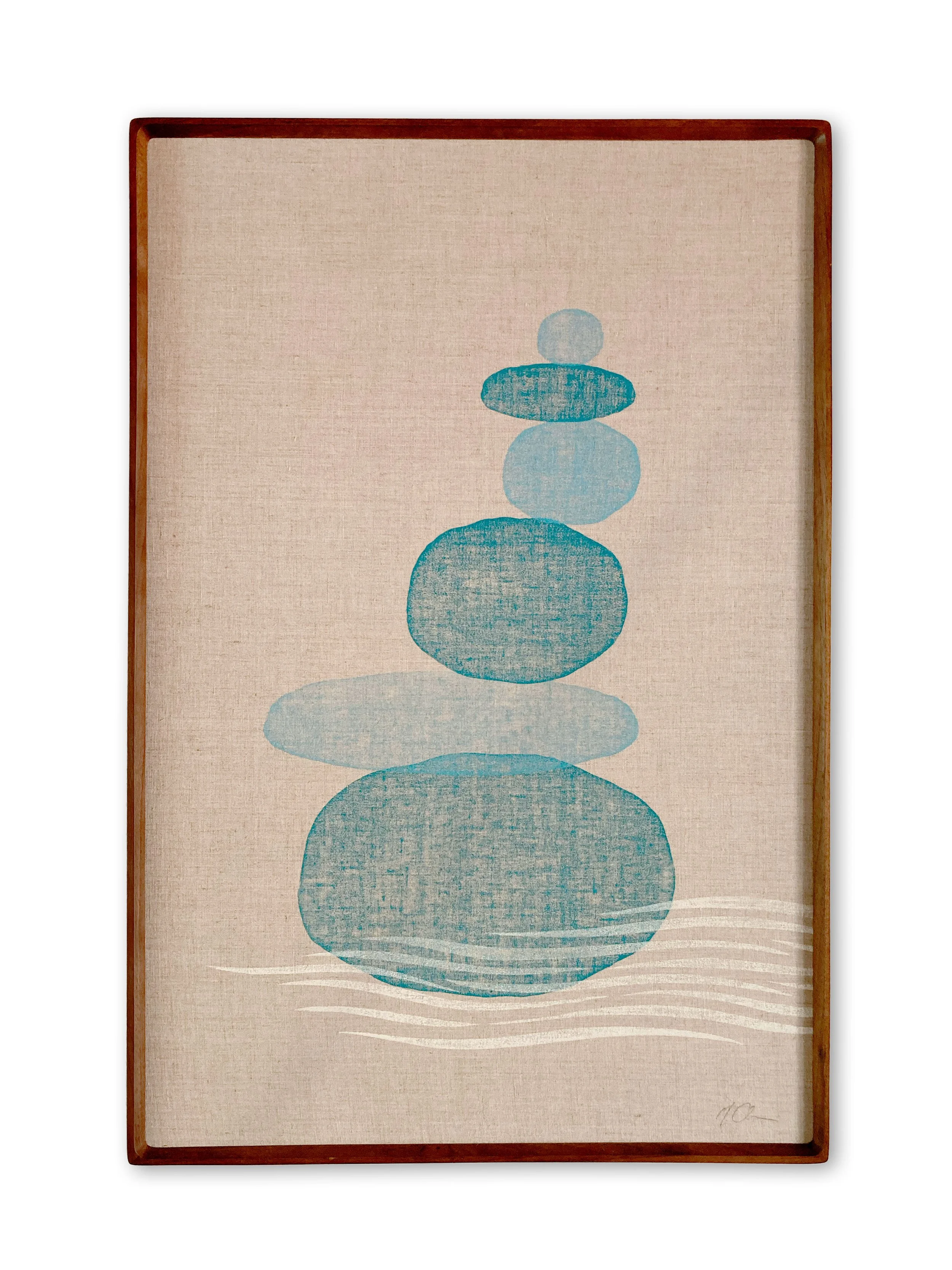 MATTHEW ALLEN  
Stones II (2026)  
24” x 36”  
Hand-carved block print on linen  
Framed in walnut  
$2,800