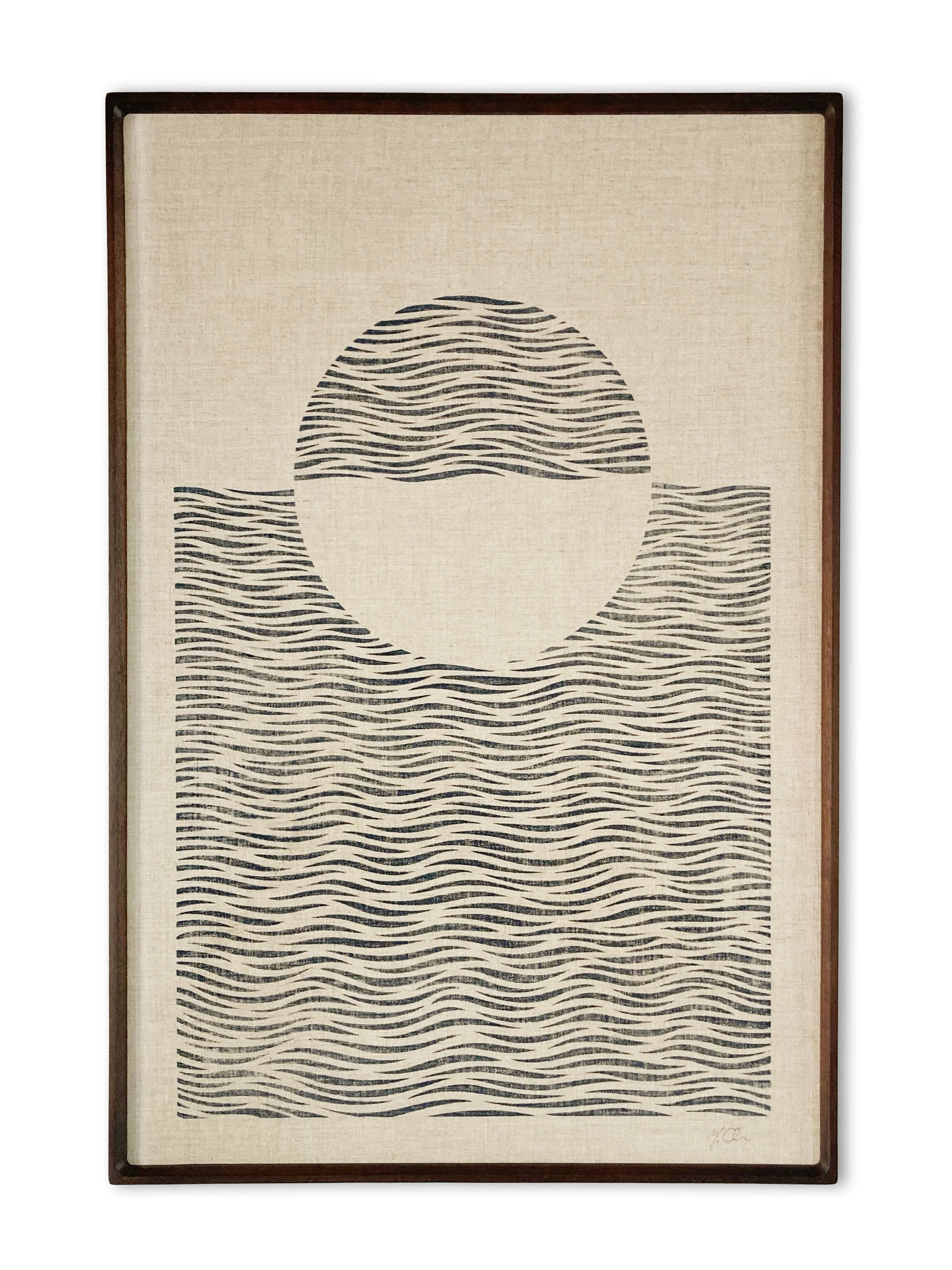 MATTHEW ALLEN  
Setting Sun (2026)  
24” x 36”  
Hand-carved block print on linen  
Framed in walnut  
$2,800