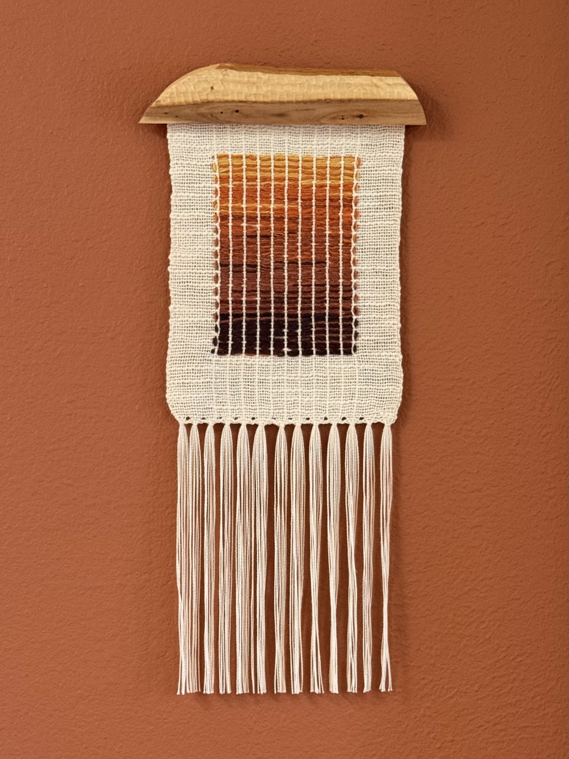 SEDONA RIGSBY  
Last Light Sky 4 (2025)  
7" x 19", with a 9" wide hanger, includes fringe  
Cotton, naturally dyed churro wool, wood  
$275