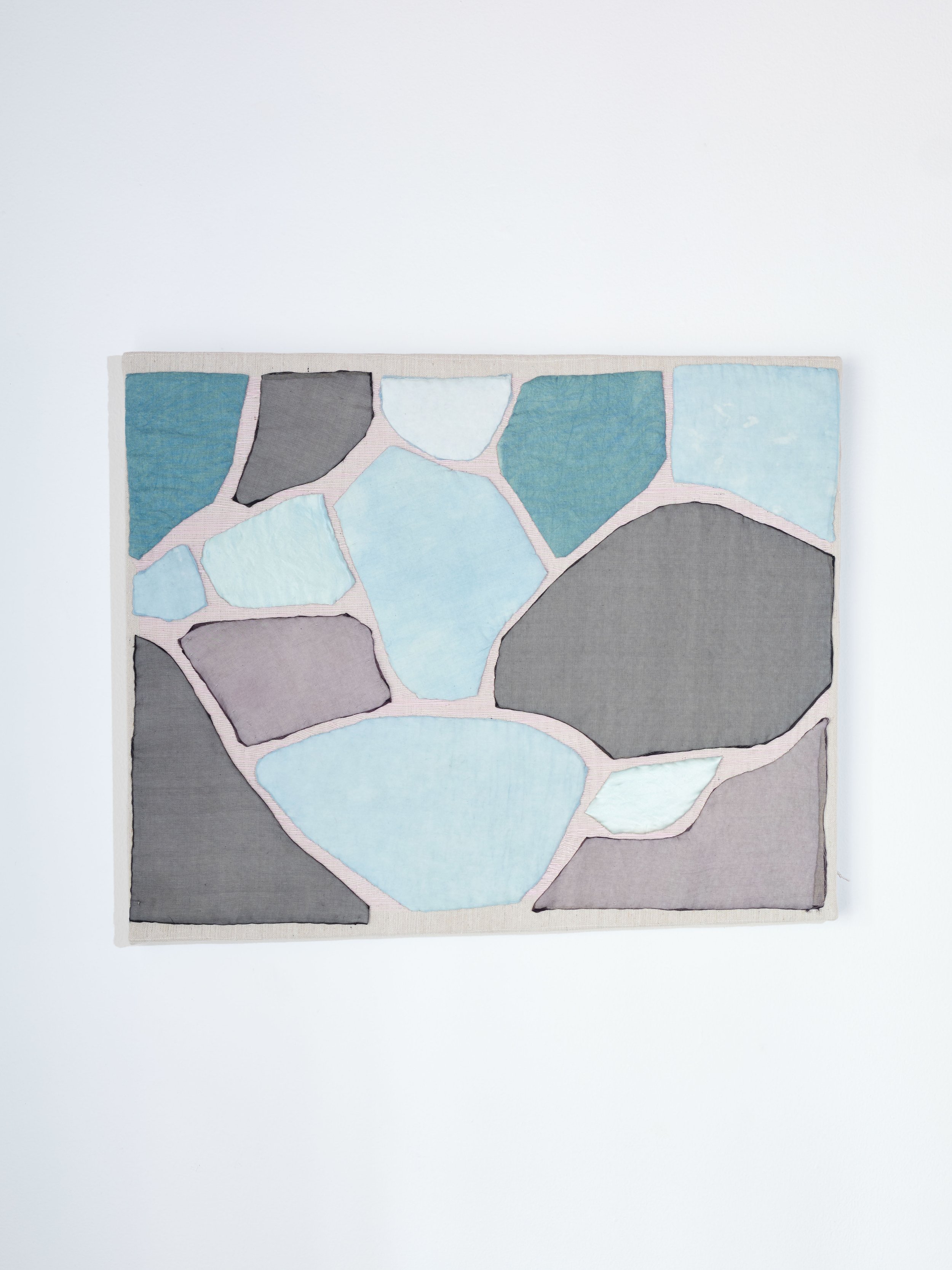KAYLA POWERS  
First Shadows (2024)  
22” x 28”  
Cotton, silk, indigo, chamomile, cochineal, drop cloth  
$3,400