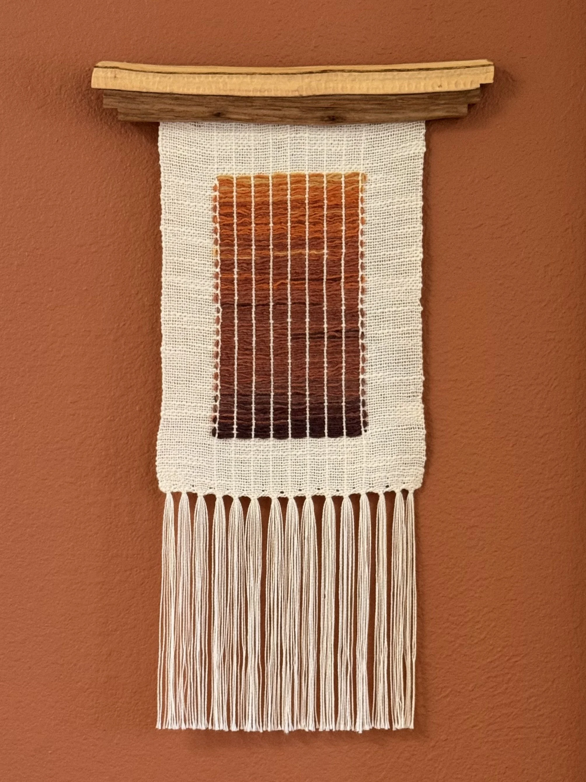 SEDONA RIGSBY  
Last Light Sky 2 (2025)  
8.5" x 21.5", with a 12.5" wide hanger, includes fringe  
Cotton, naturally dyed churro wool, wood  
$340