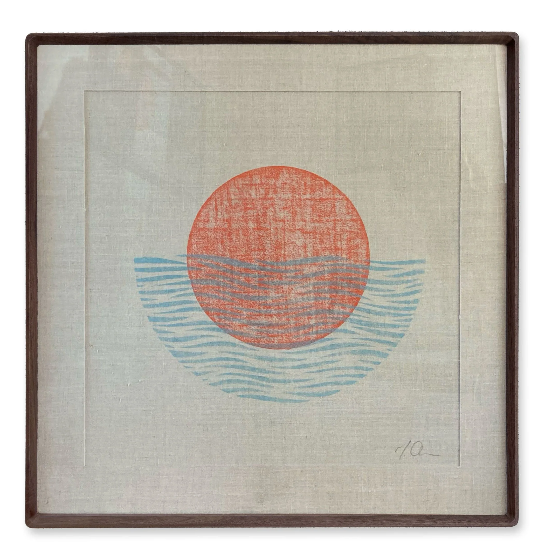 MATTHEW ALLEN  
Cradle (2026)  
20” x 20”  
Hand-carved block print on linen  
Framed in walnut with glass  
$2,200