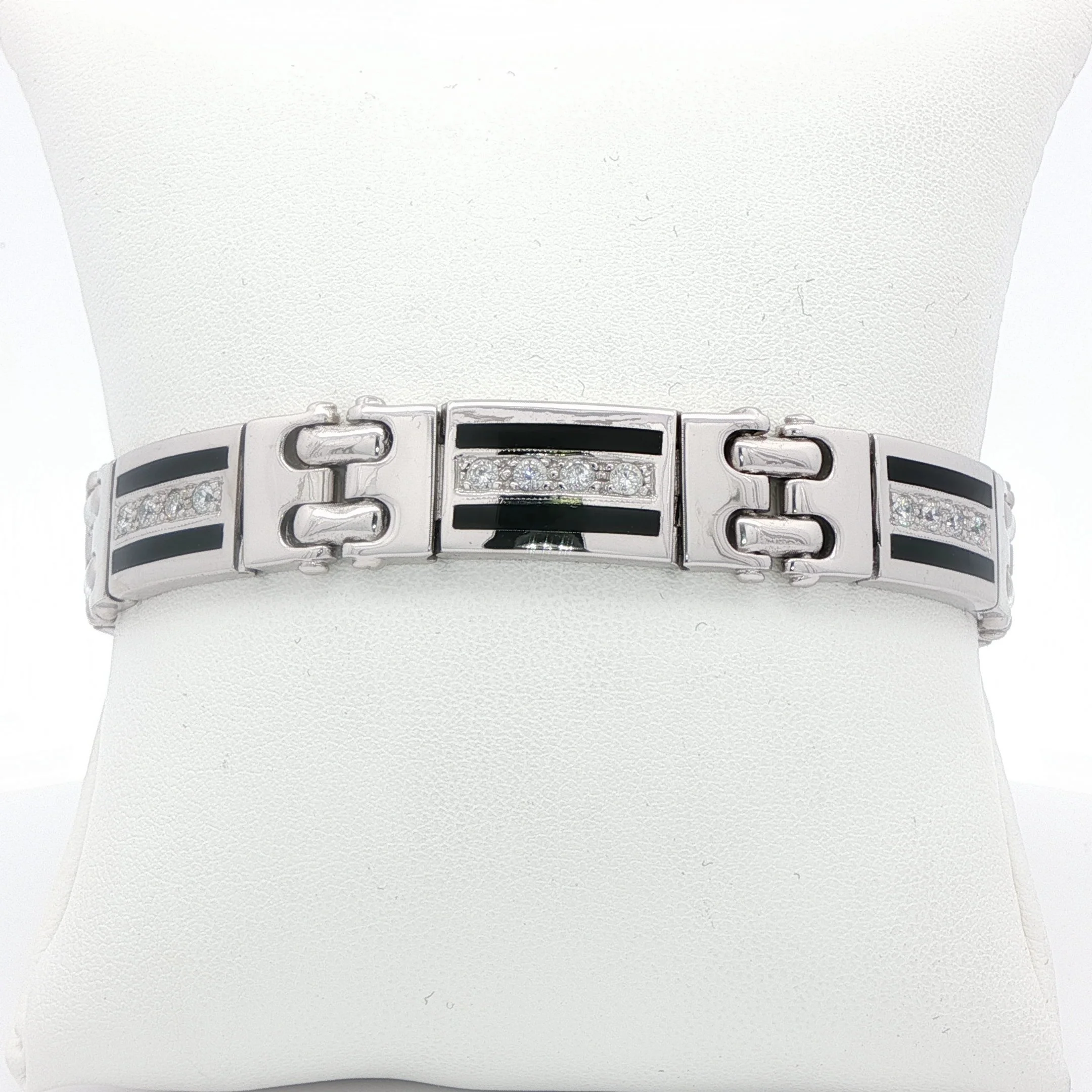 14k White Gold Onyx & Diamond Bracelet