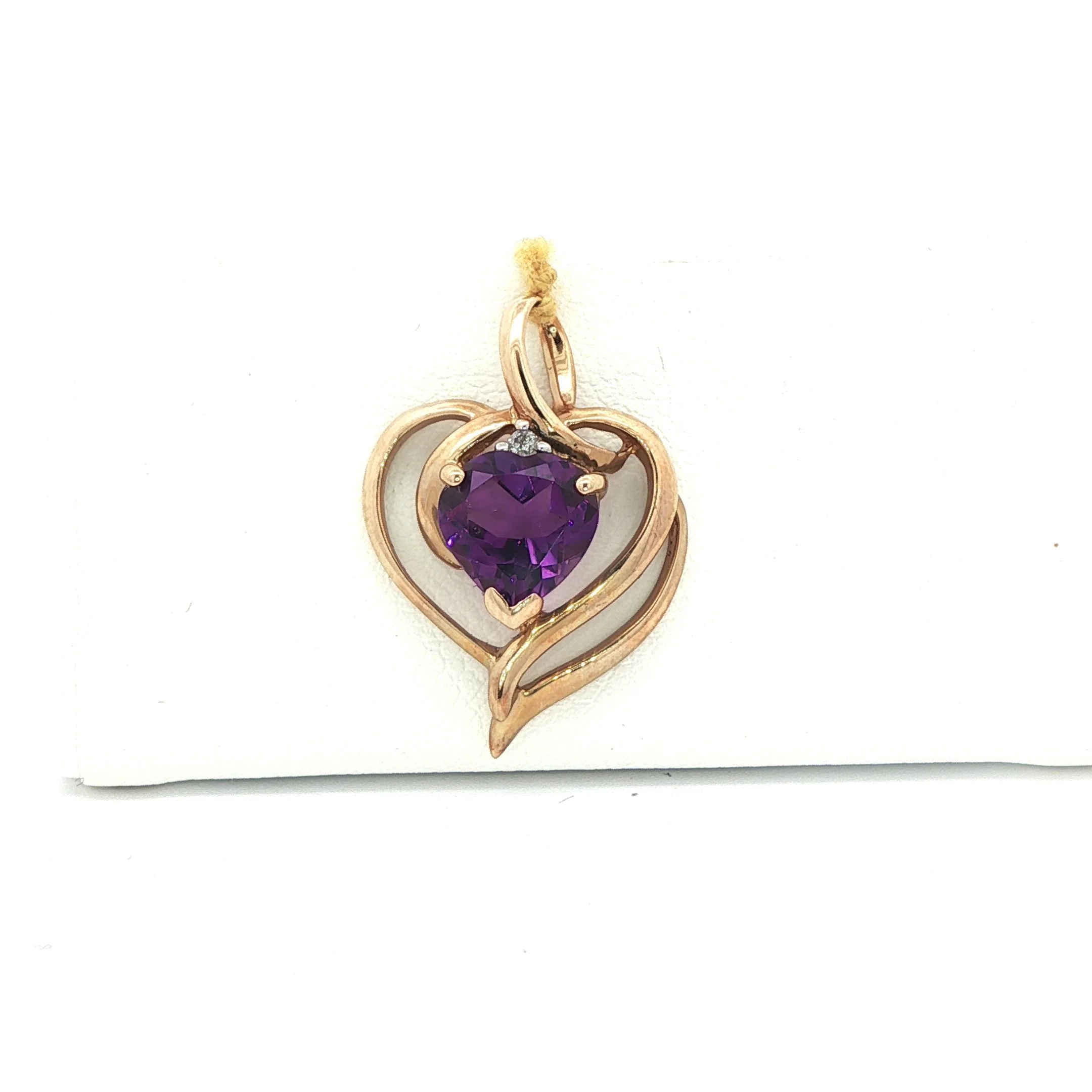 10k Yellow Gold Heart Shaped Amethyst & Diamond Pendant