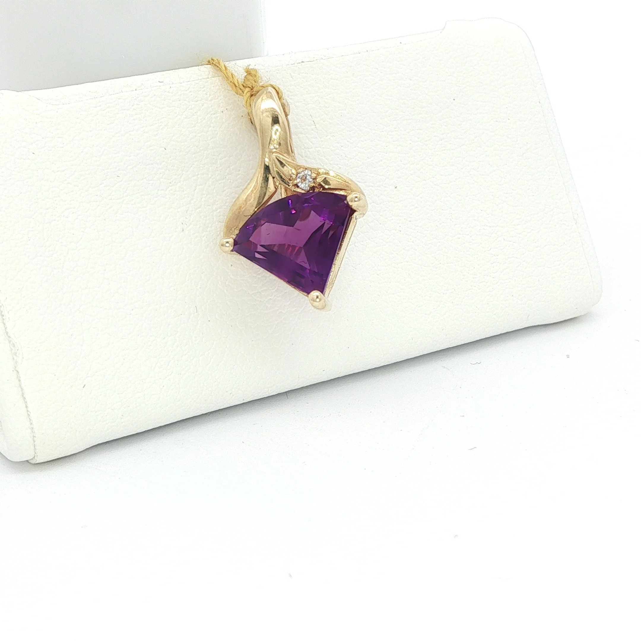 14k Yellow Gold "Kite-Shaped" Amethyst & Diamond Pendant