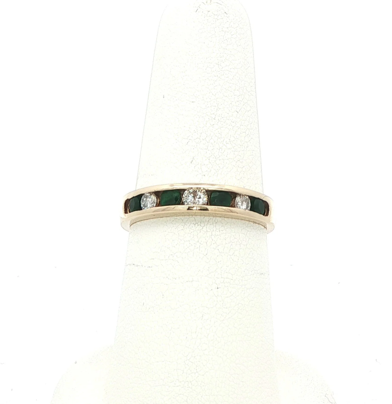 14k Yellow Gold Emerald & Diamond Band Channel
