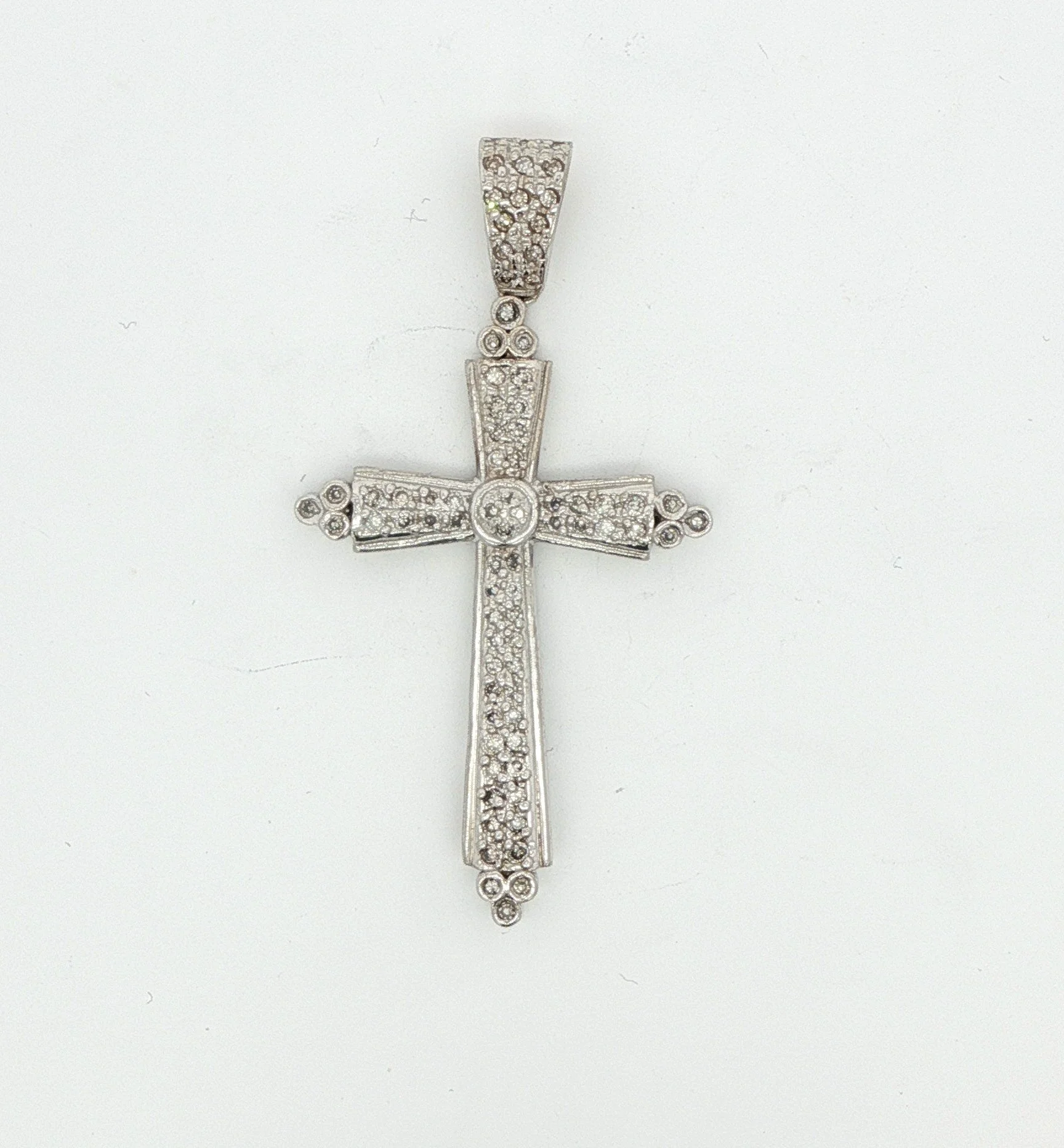 14k White Gold Diamond Cross With Diamond Bail