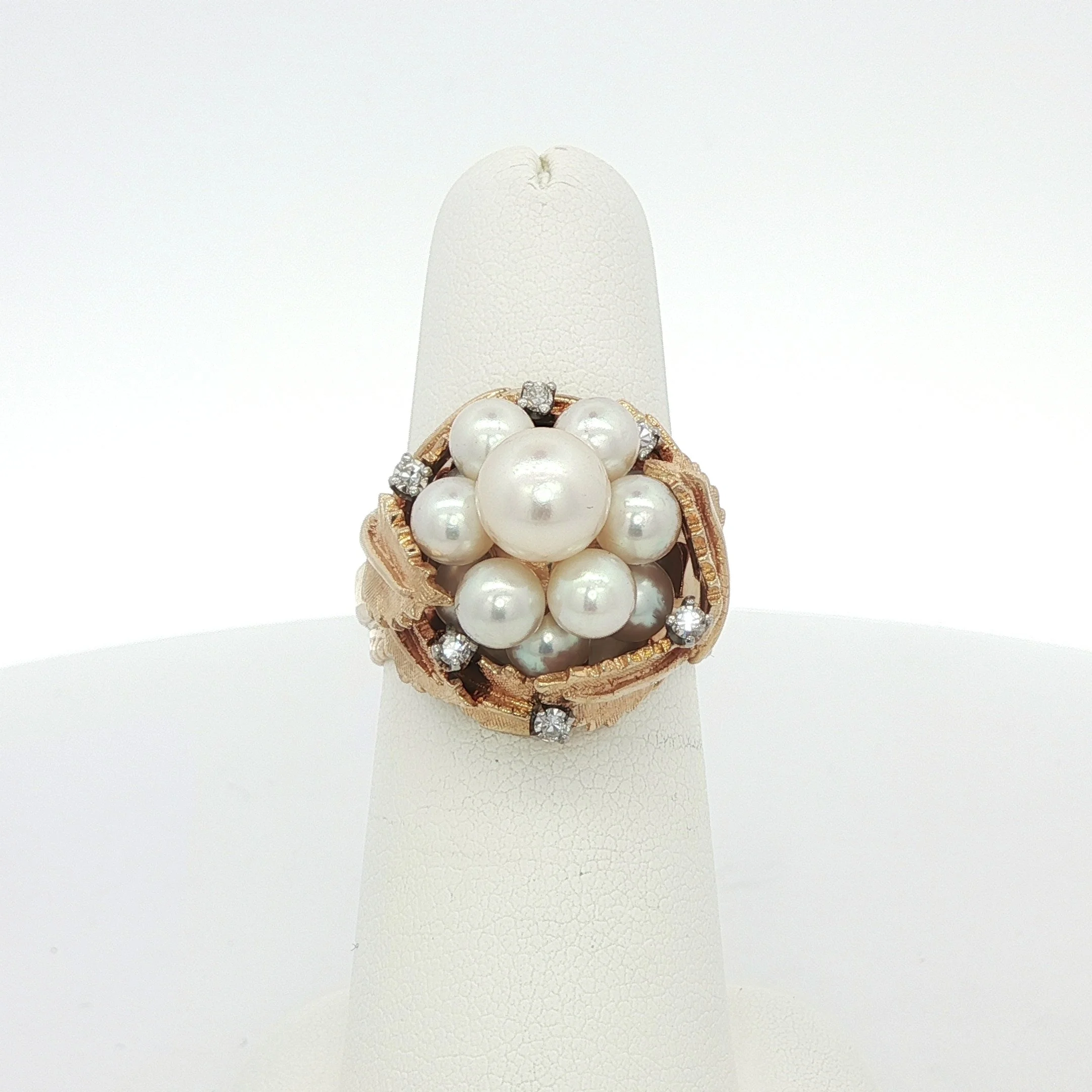 14k Pearl Diamond Cluster Ring