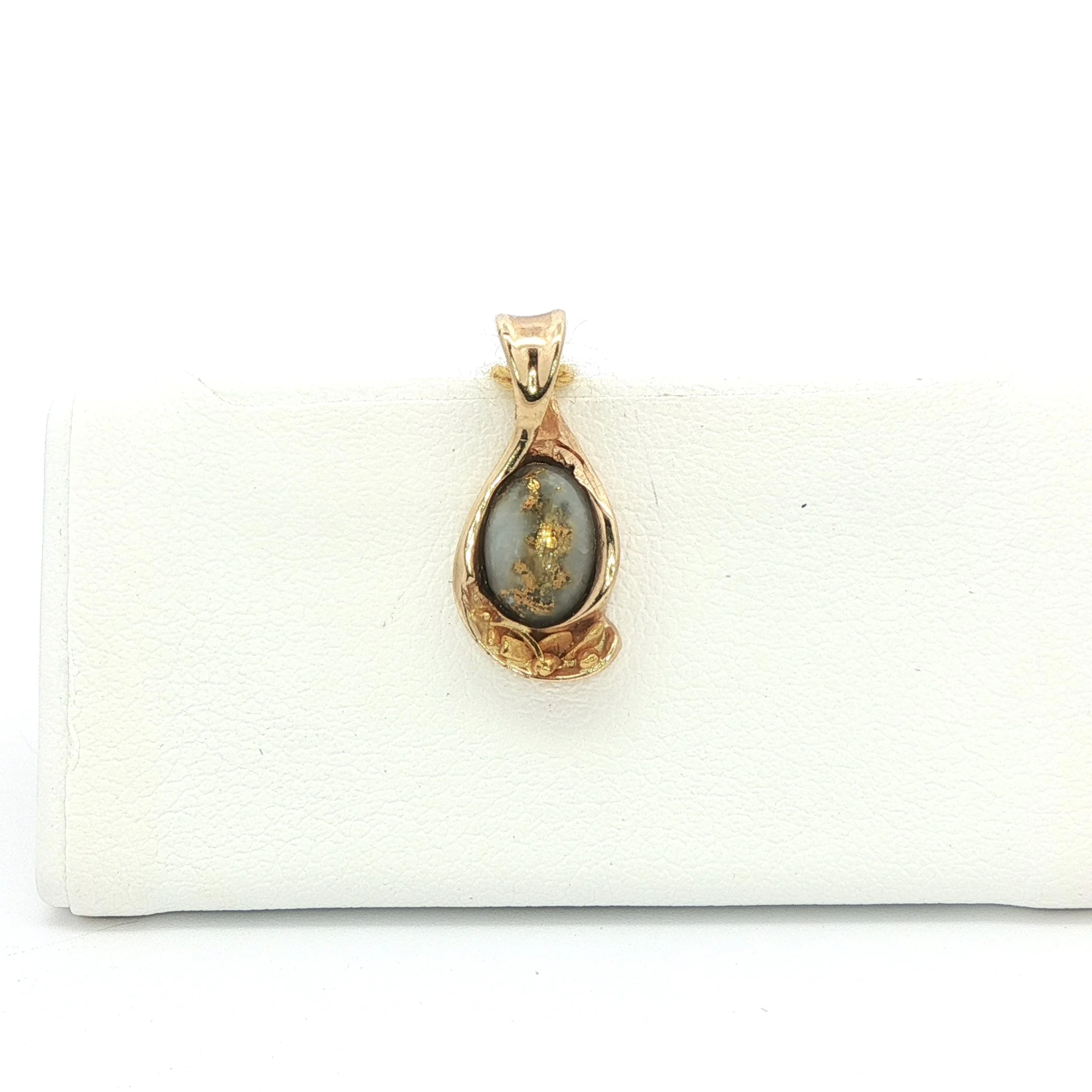 14k Yellow Gold Pendant With 24k Gold Quartz Stone