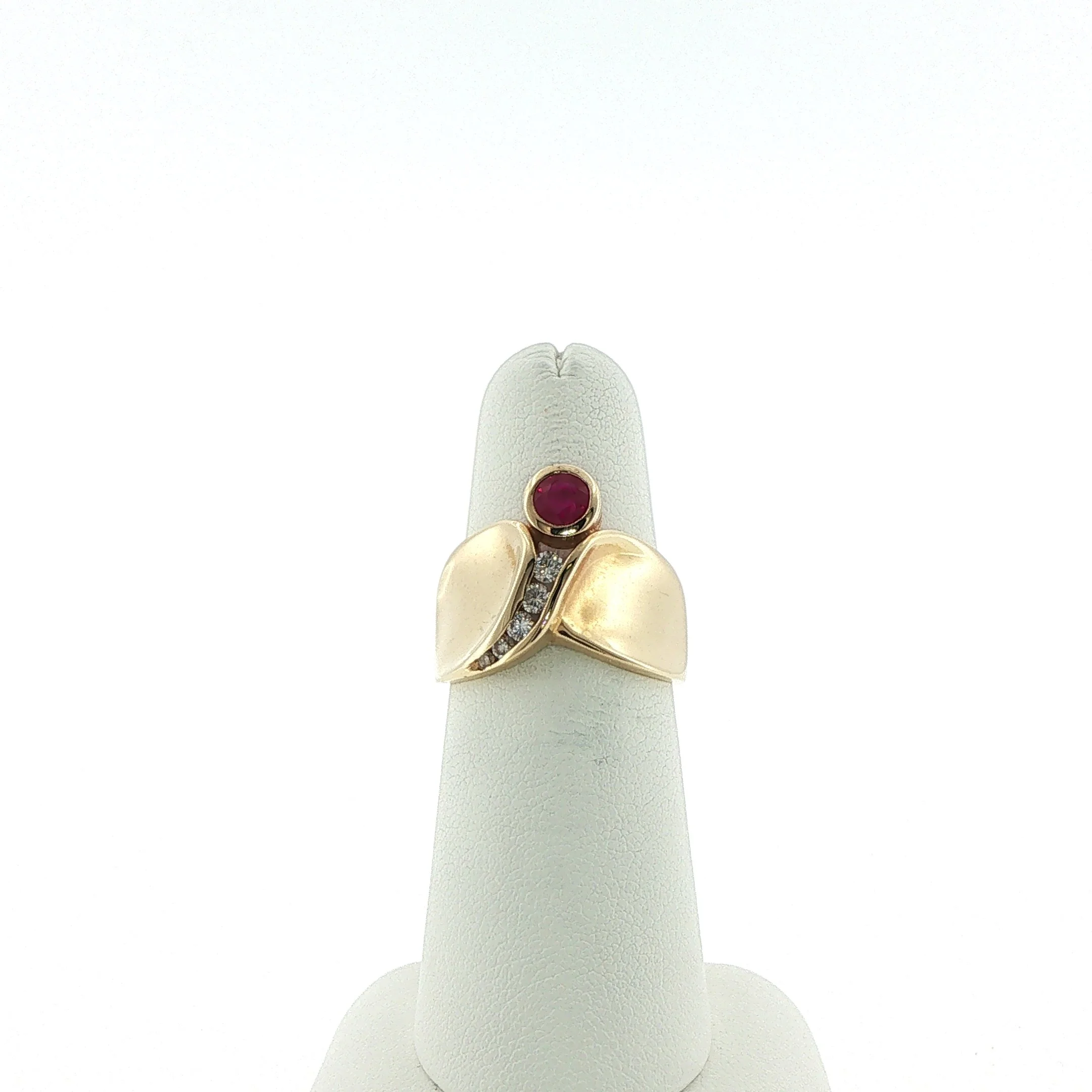 14K Yellow Gold Contemporary Ruby & Diamond Ring