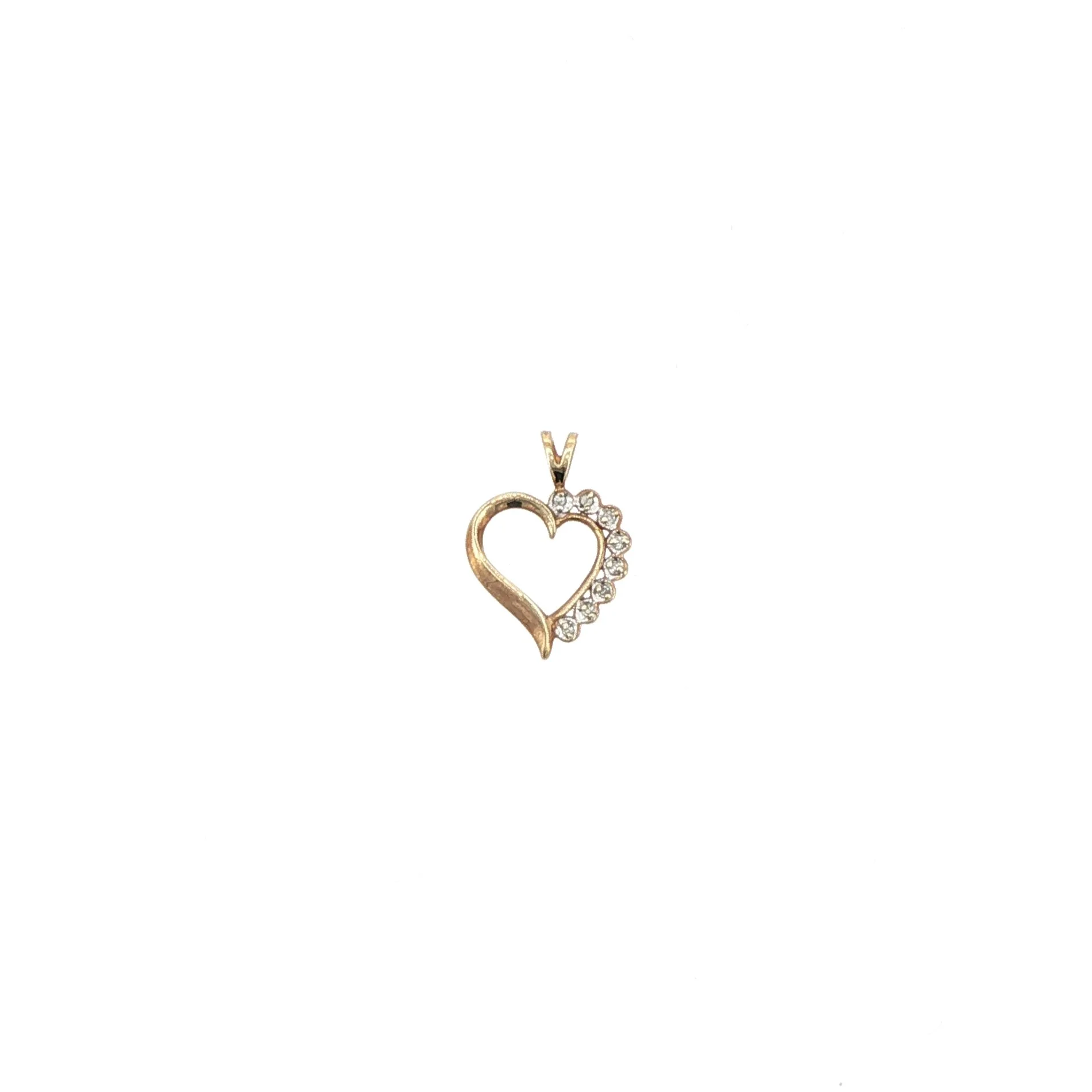 10K Yellow Gold Half Diamond Heart Pendant