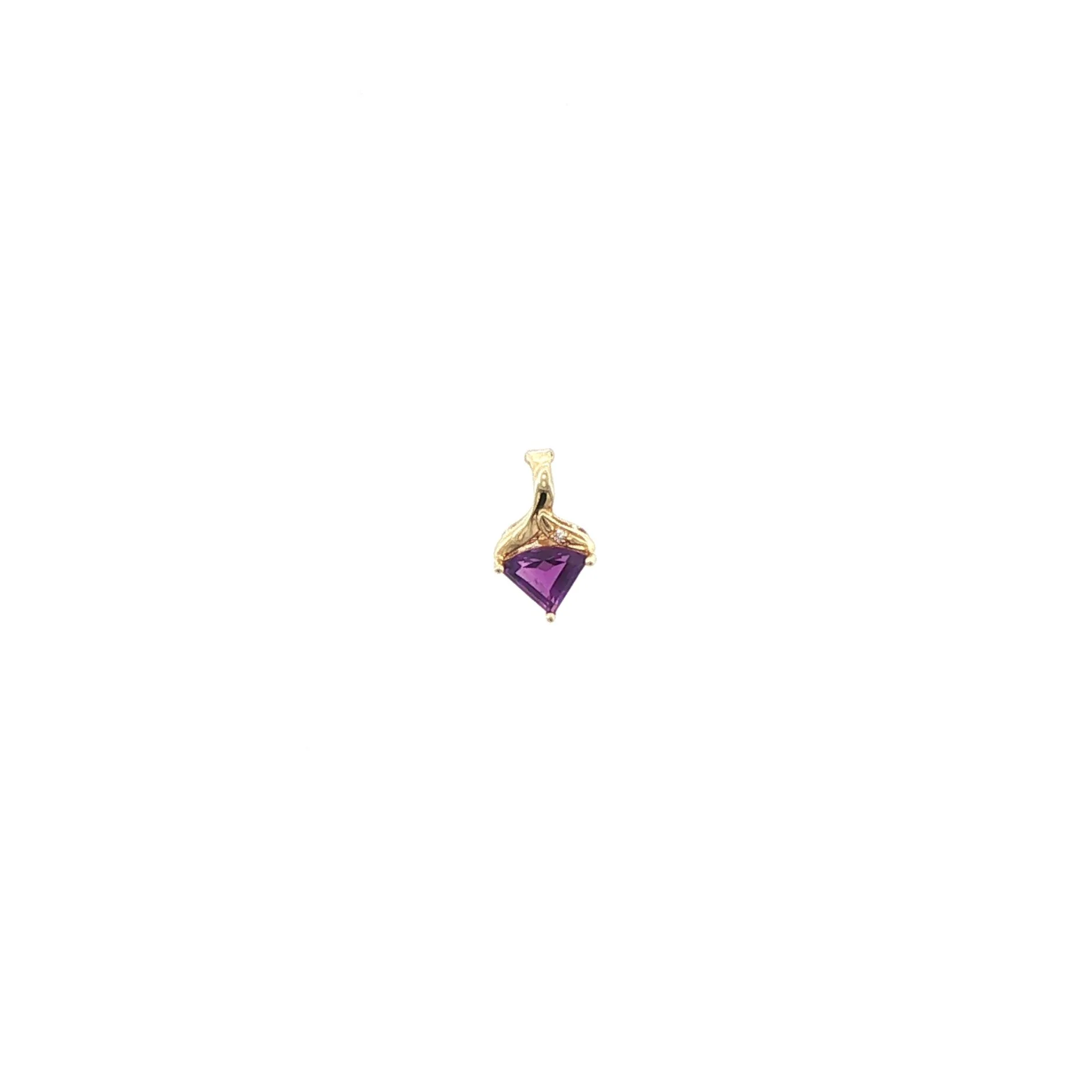14k Yellow Gold "Kite-Shaped" Amethyst & Diamond Pendant