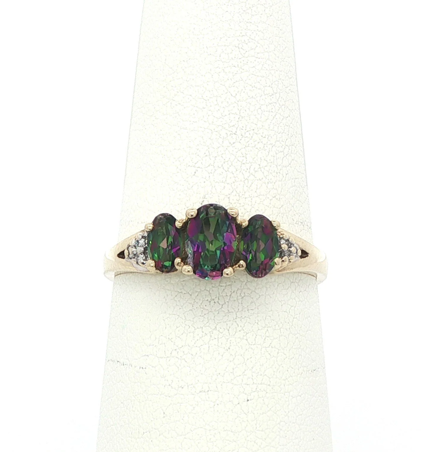 10k Yellow Gold Mystic Fire Topaz & Cubic Zirconia 3-Stone Ring