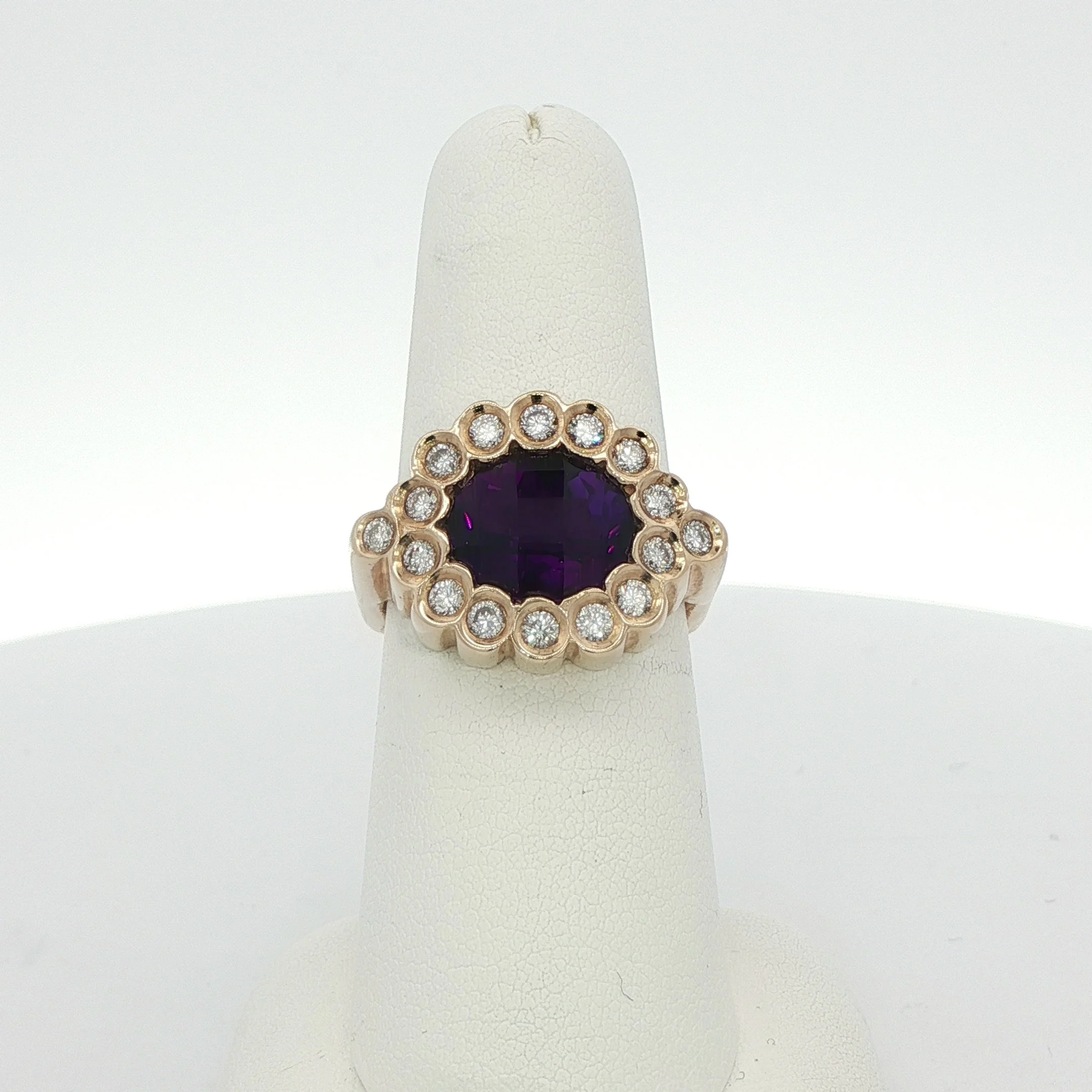 14k Checkerboard Amethyst Diamond Ring
