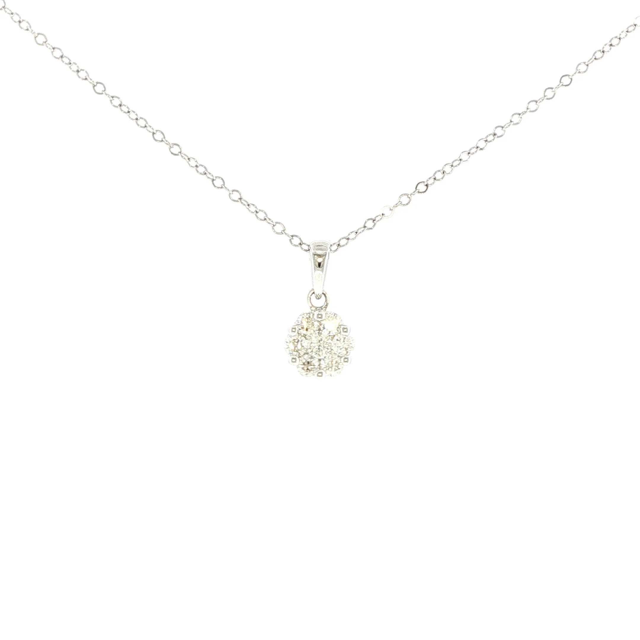 14K White Gold Diamond Cluster Pendant & Chain