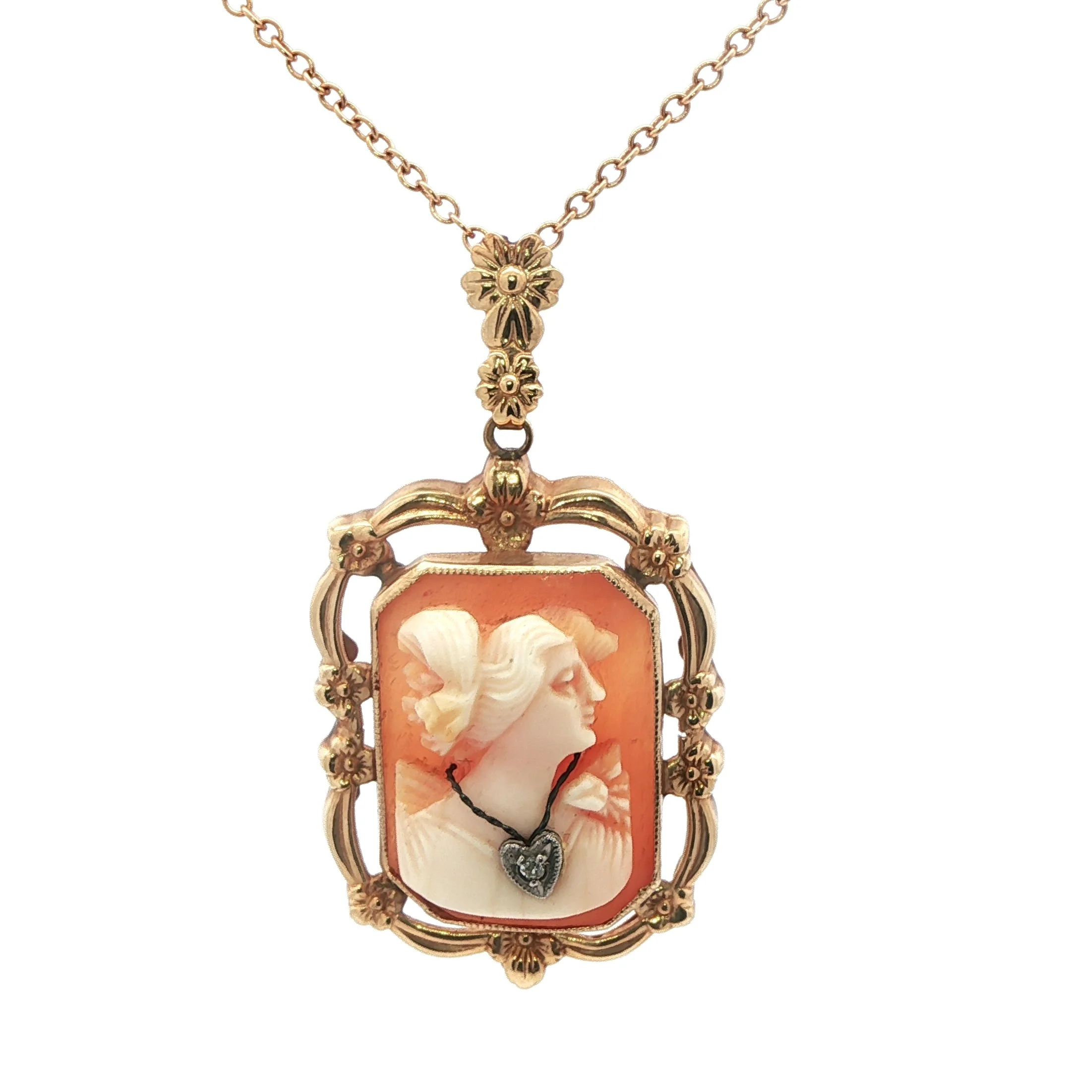 14k Yellow Gold Cameo With Diamond Accent