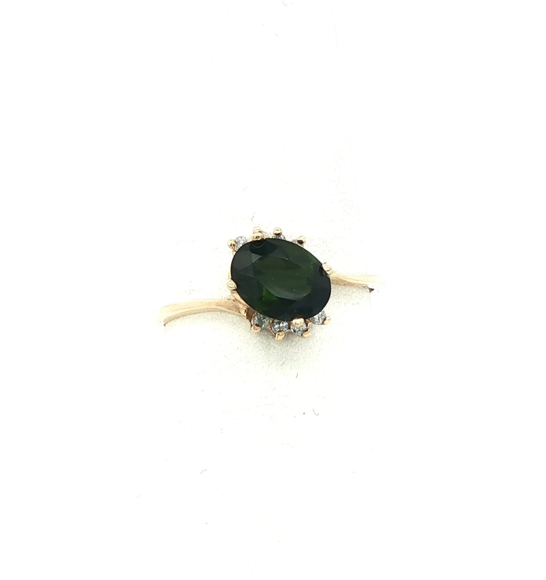 10k Yellow Gold Green Tourmaline & Diamond Ring