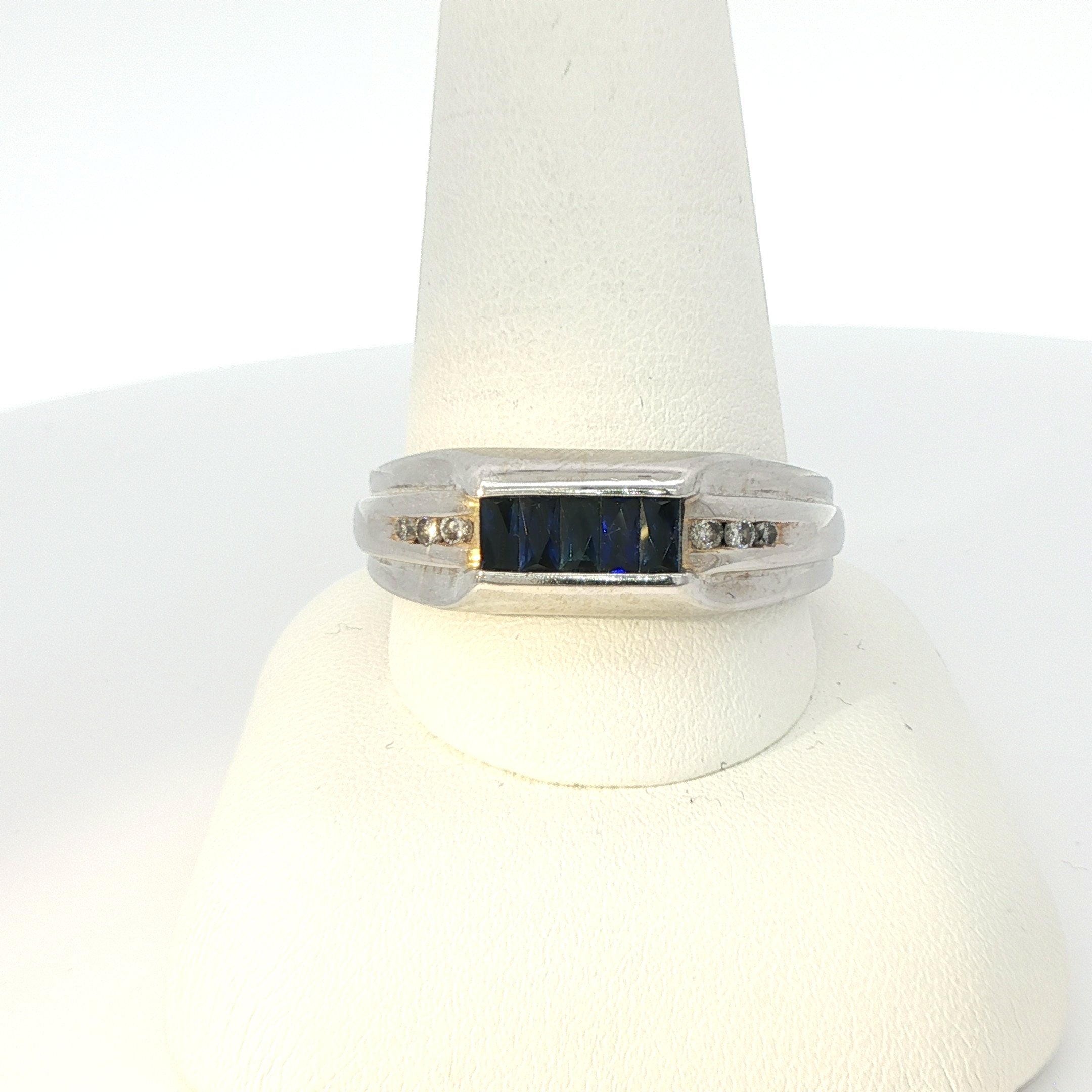 14K White Gold Fancy Cut Sapphire & Diamond Band