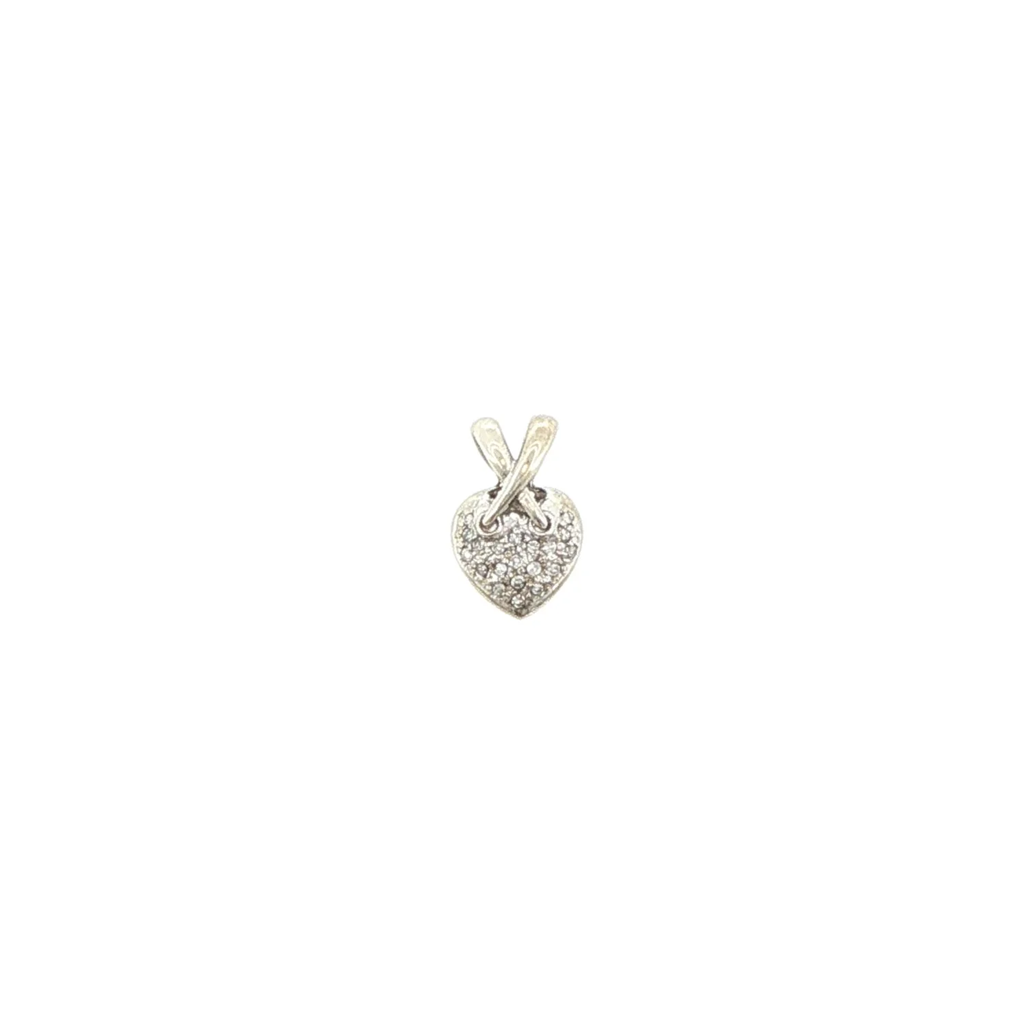 10K White Gold Pave Diamond Heart With "Criss Cross" Bail