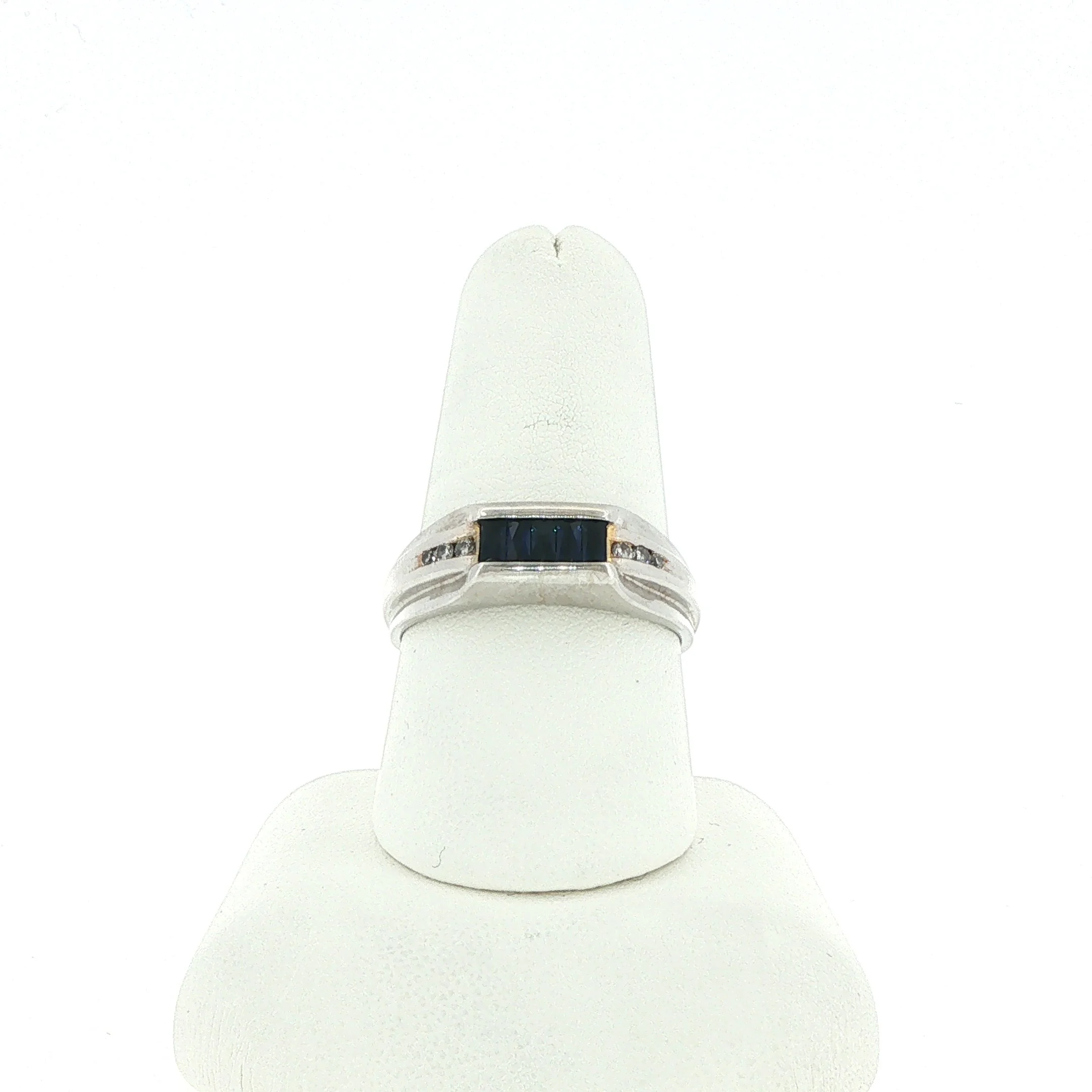 14K White Gold Fancy Cut Sapphire & Diamond Band