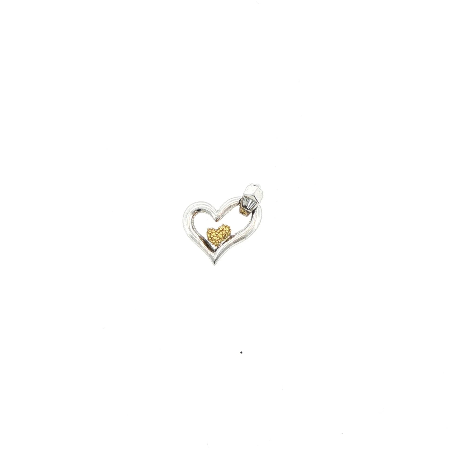 14K White Gold Fancy Diamond Floating Double Heart Pendant With Bail
