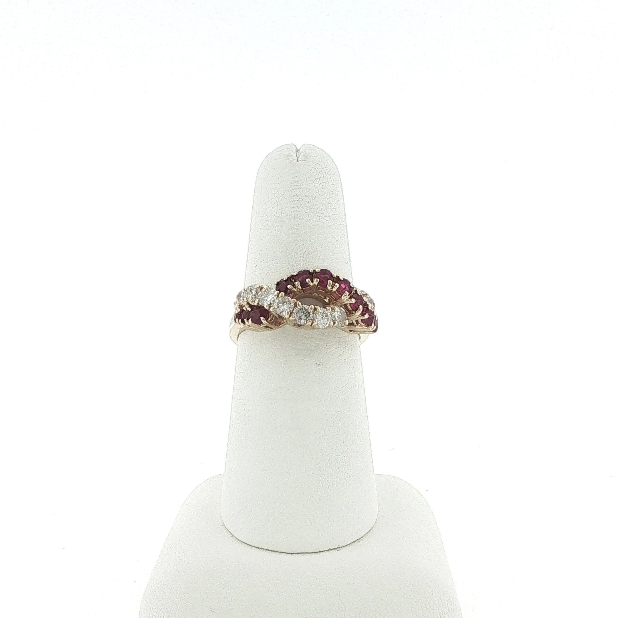 14K Yellow Gold Criss Cross Ruby & Diamond Ring