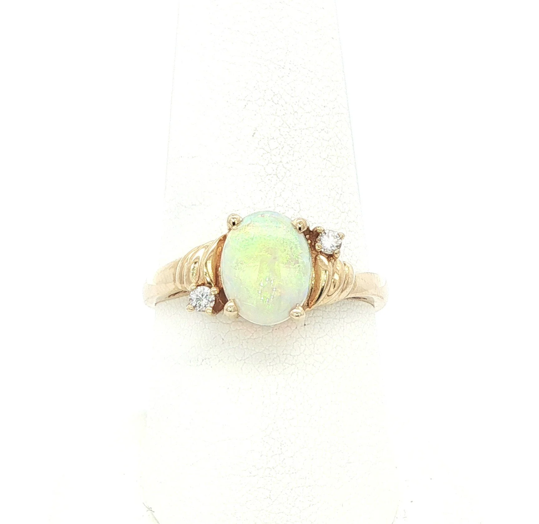 14k Yellow Gold Opal & Diamond Ring