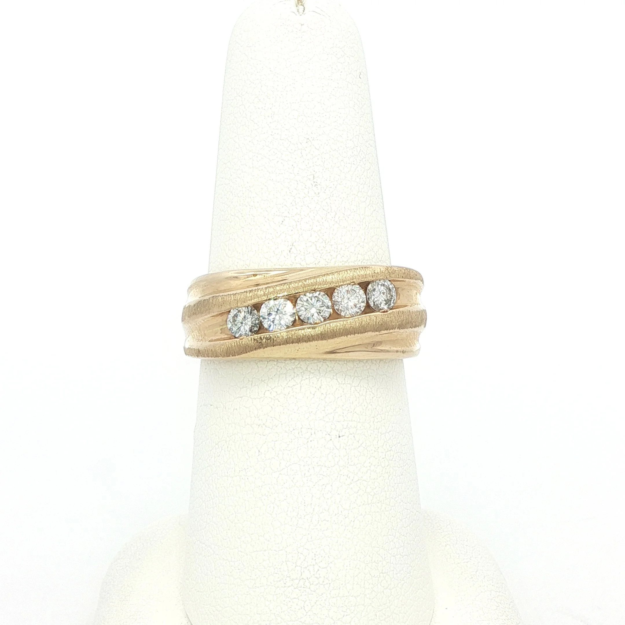 14k Gold Solid 5-Stone Diamond Band