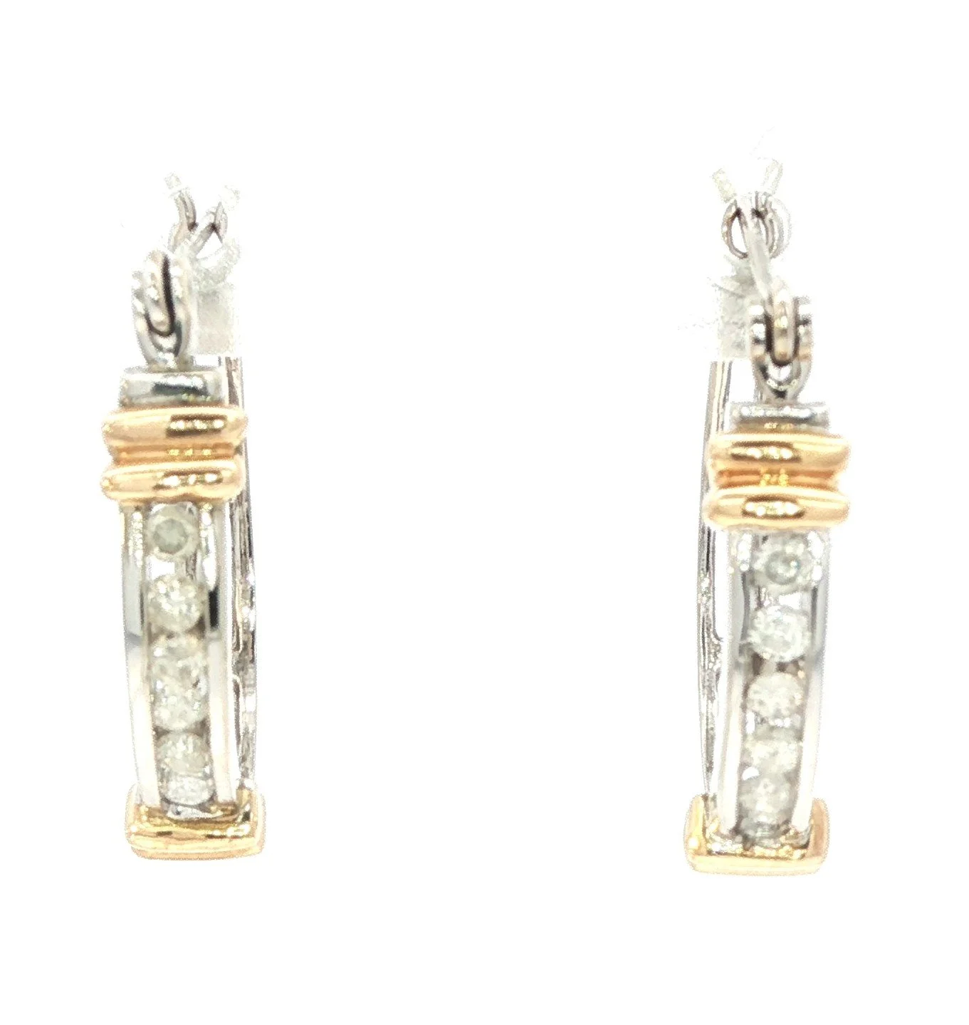 14k White & Yellow Gold Diamond Hoop Earrings