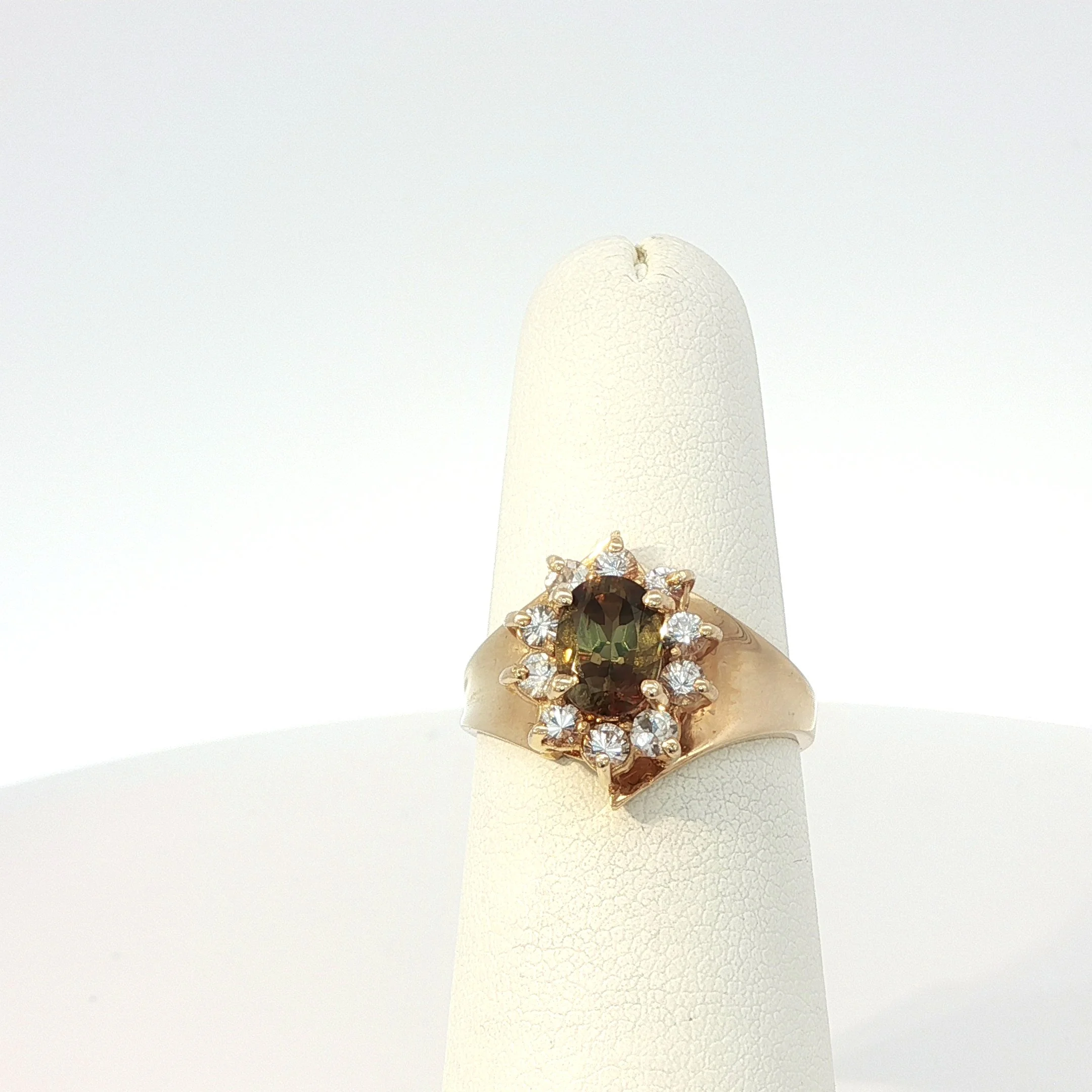 14k Yellow Gold  Almandine Garnet & White Sapphire Ring