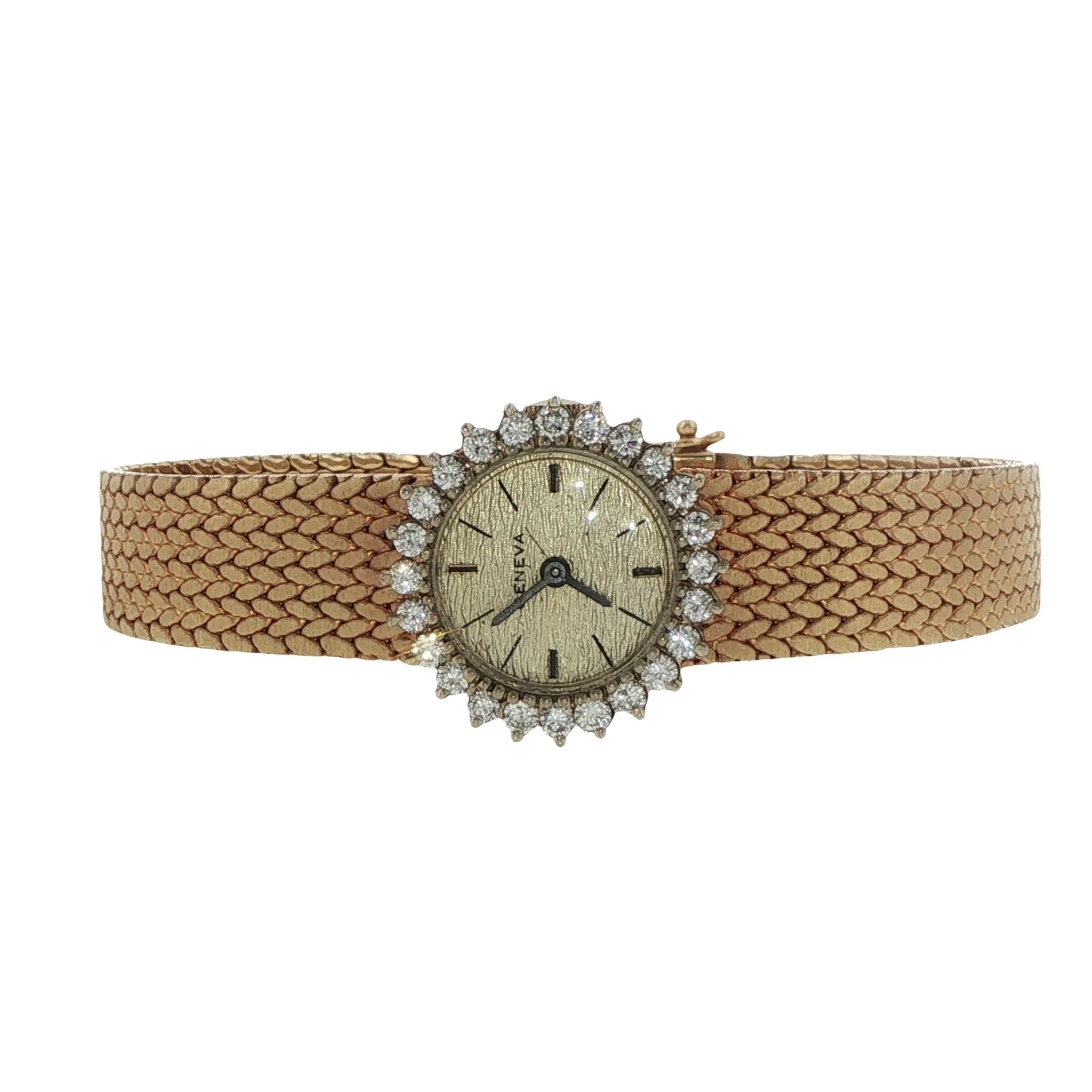 14K Yellow Gold Ladies Vintage Geneva Diamond Wristwatch