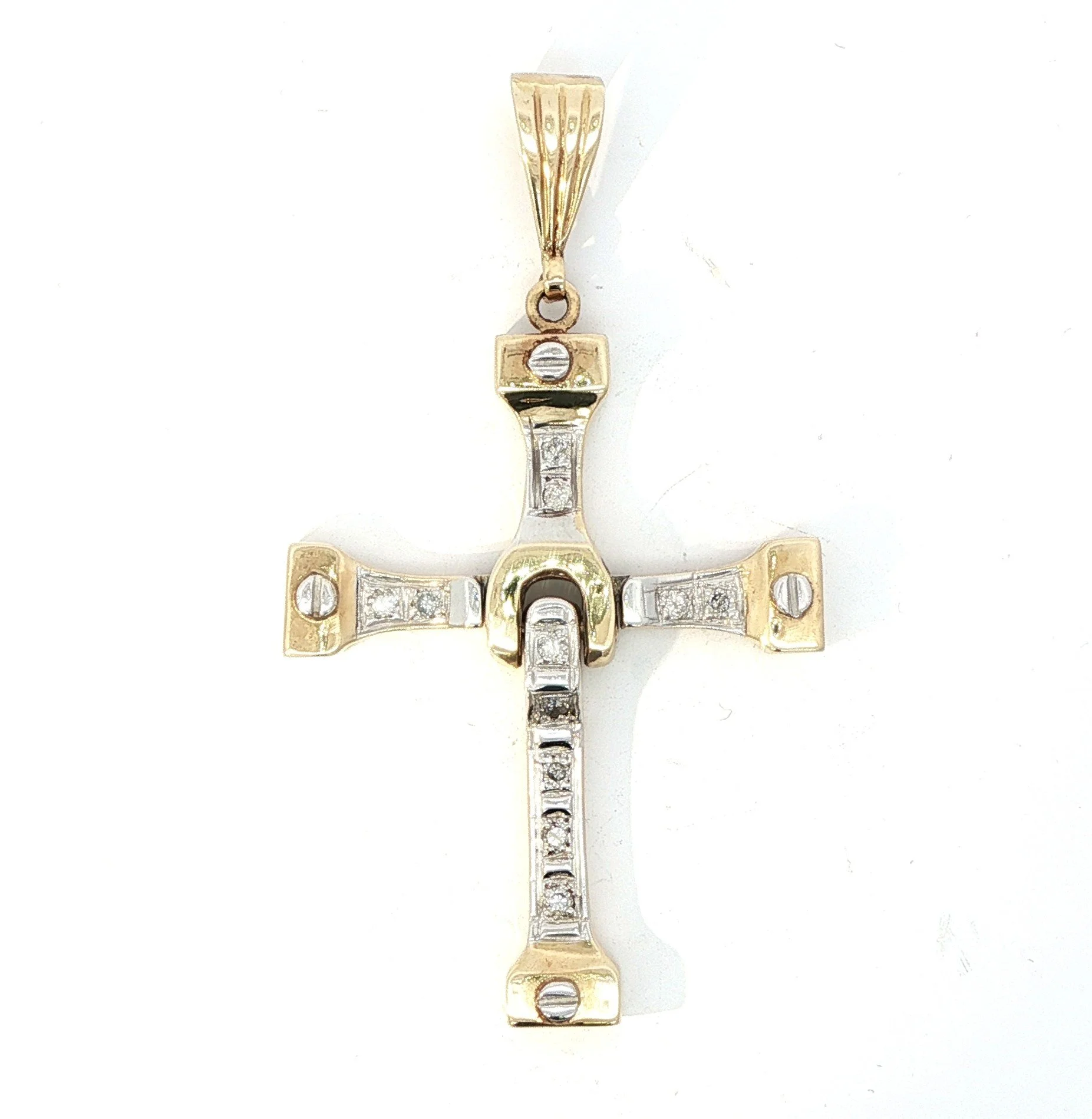 14k Two Tone Large Diamond Cross