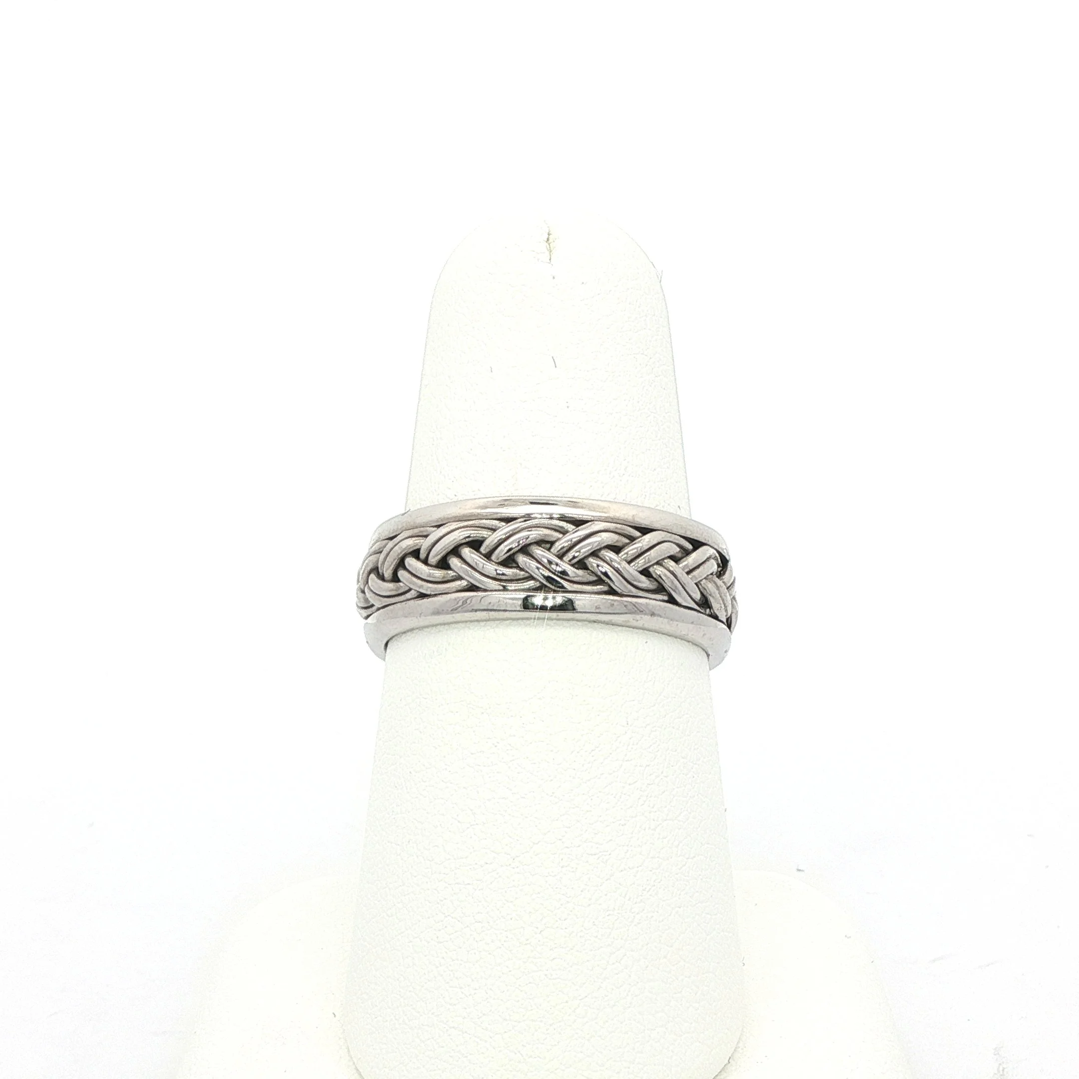 7.8mm 14k White Gold Woven Band
