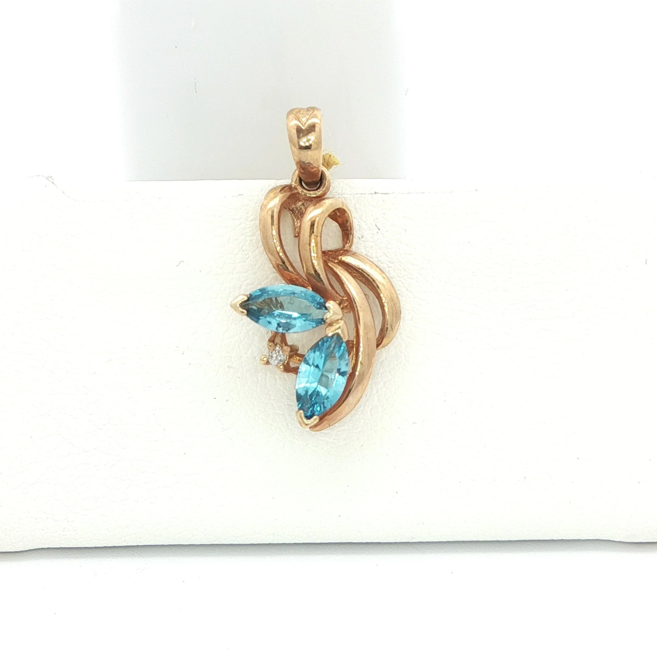14K London Blue Topaz and Diamond Pendant