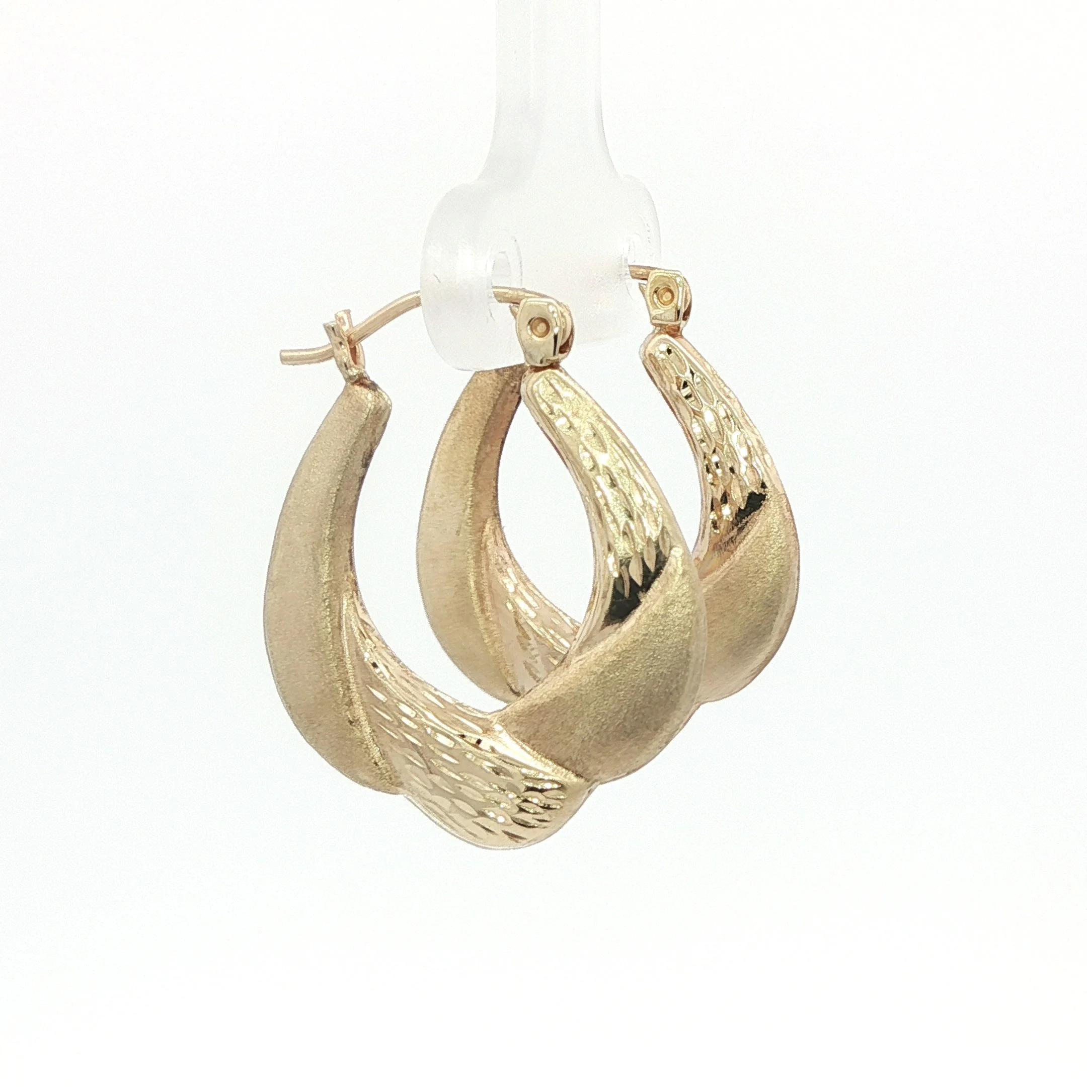 14k Gold Diamond Cut & Satin Finish Hoop Earrings