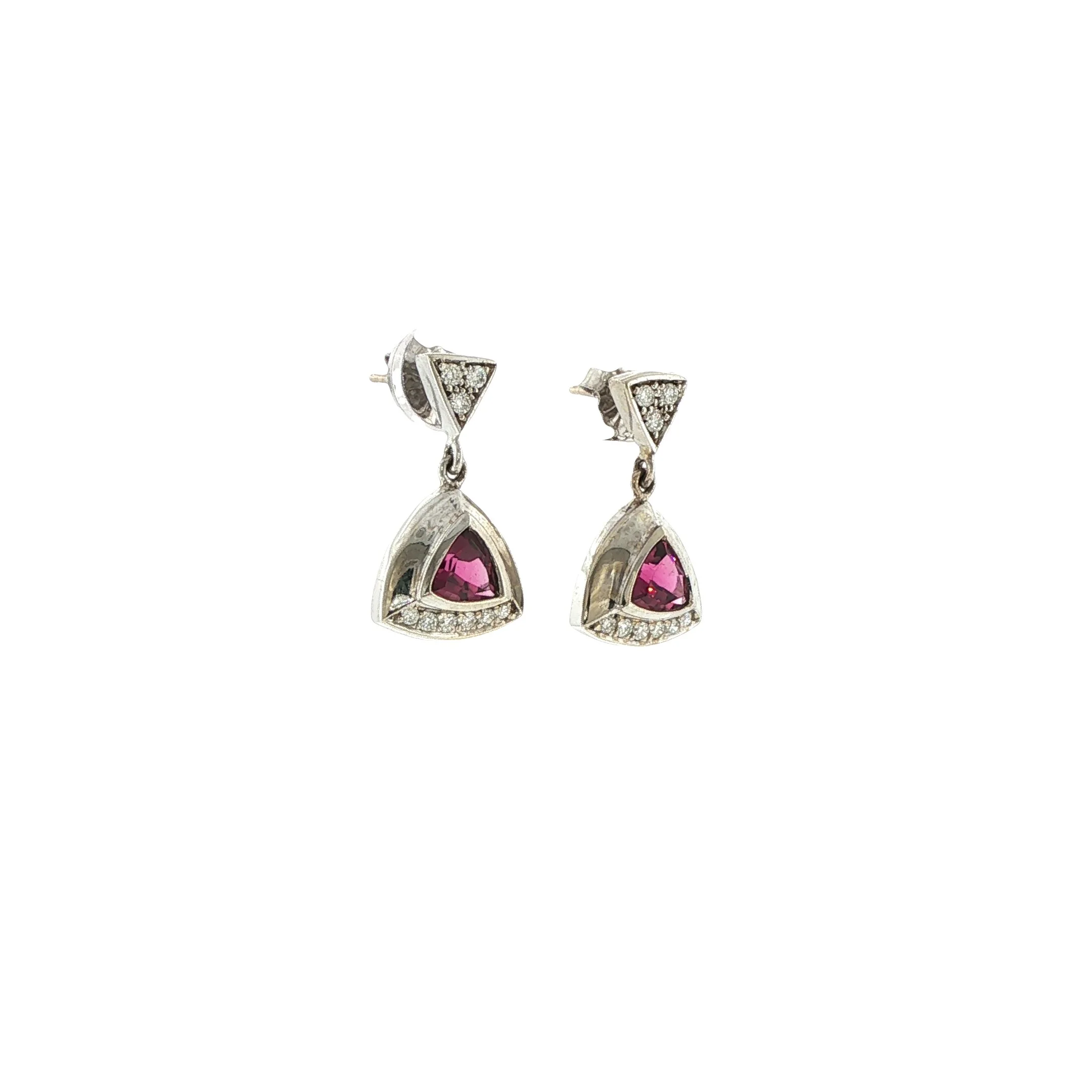 Trillion Cut Pink Topaz Diamond Earrings