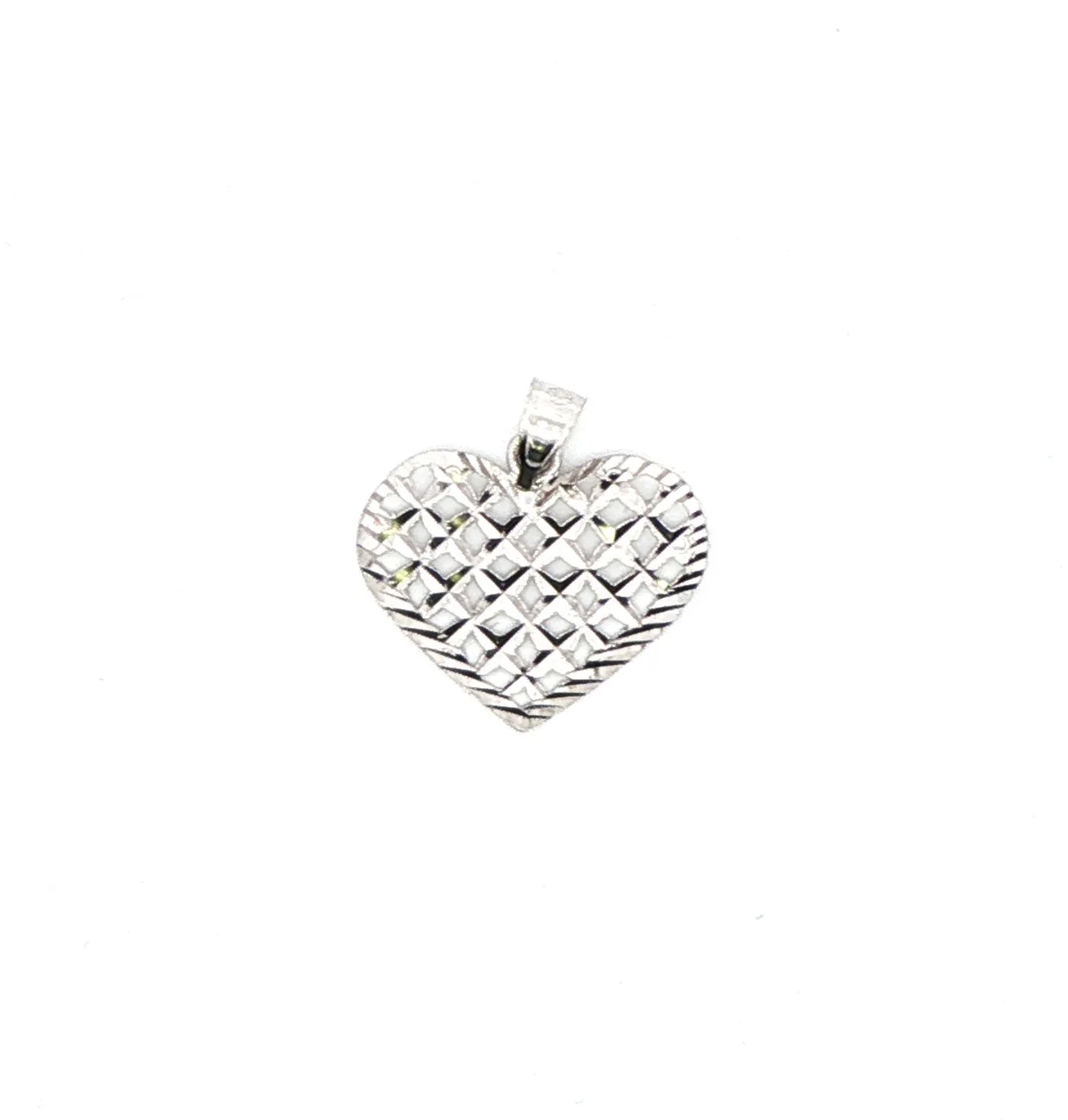 14k White Gold Diamond Cut Heart Charm