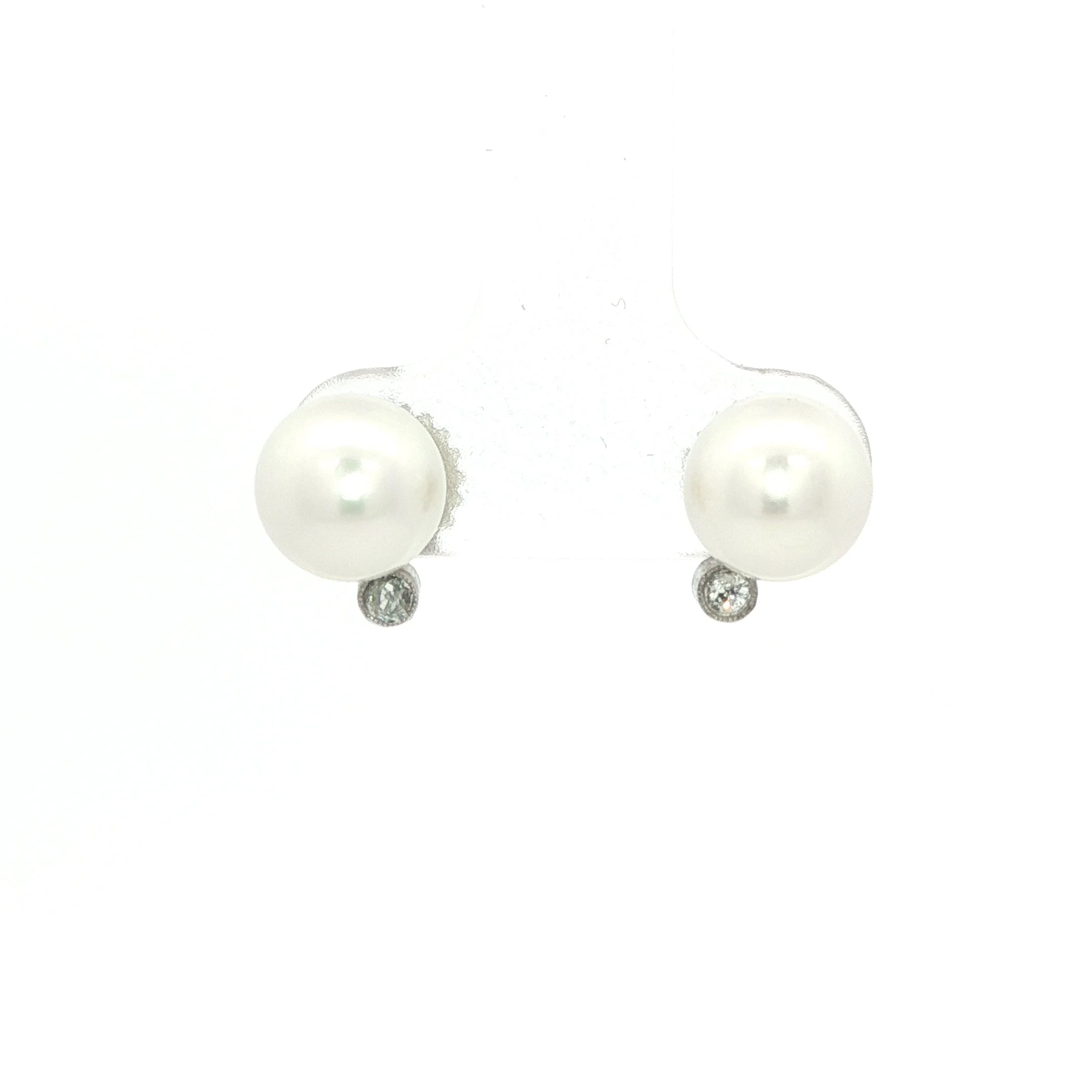 14k Pearl Earrings With Diamond Accents