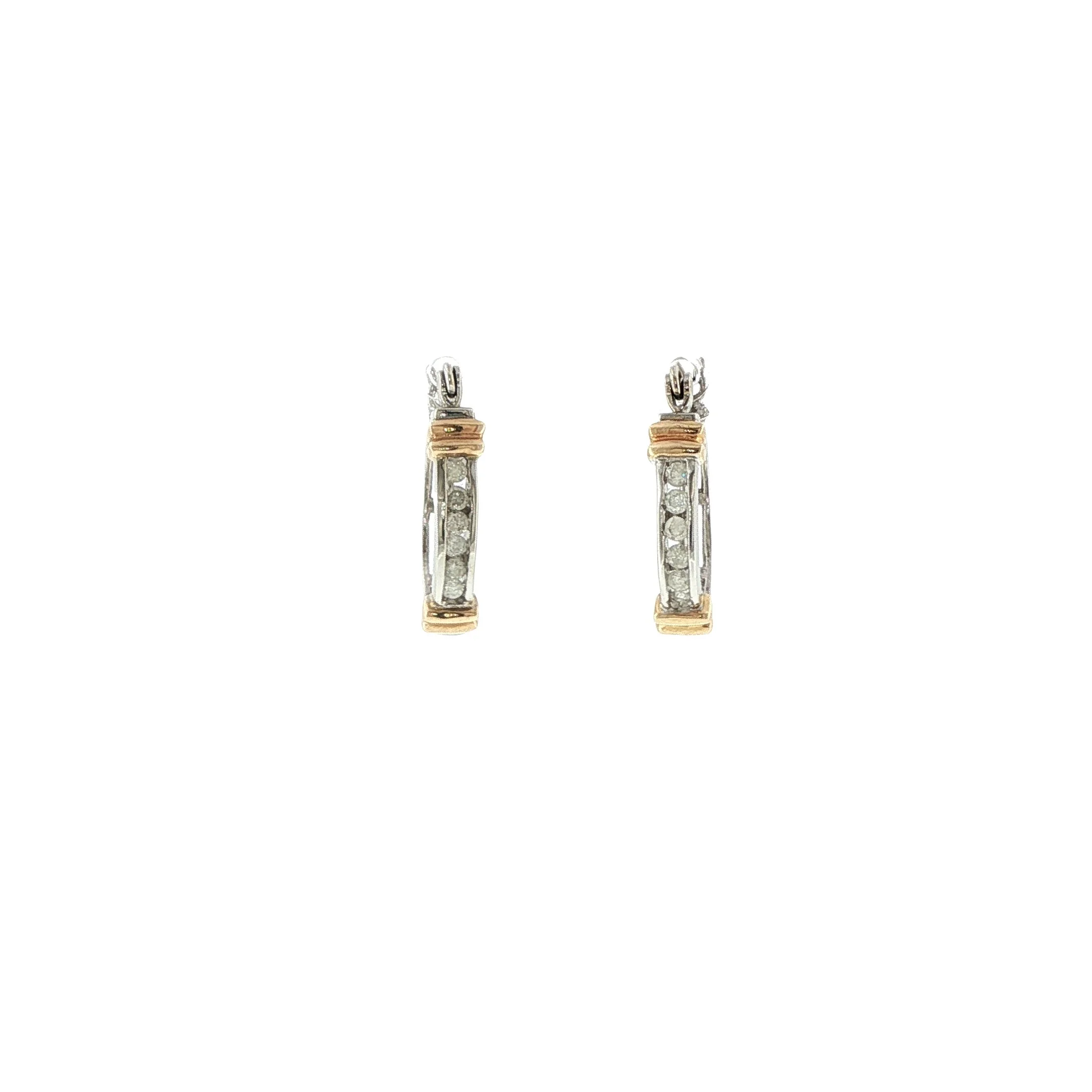 14k White & Yellow Gold Diamond Hoop Earrings