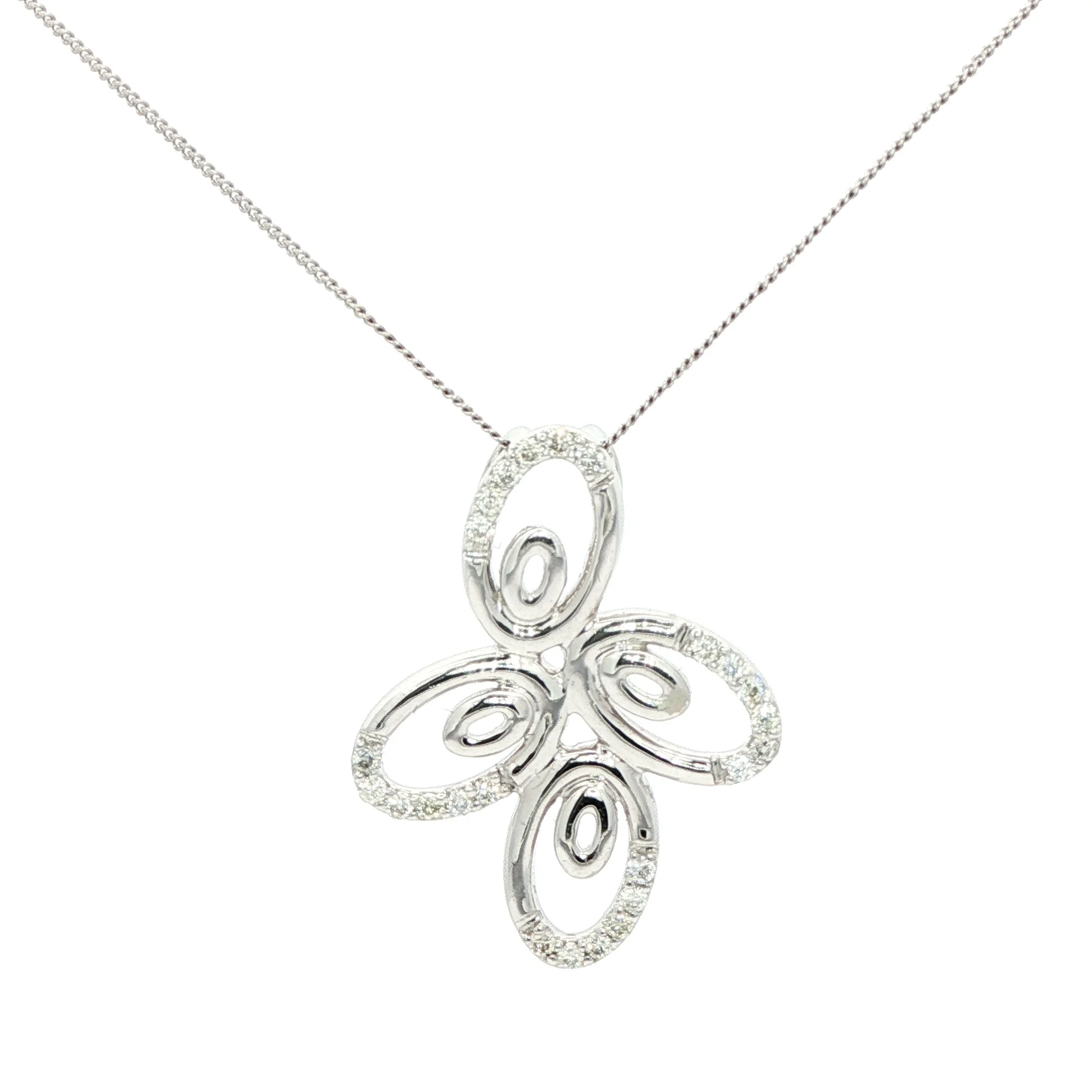18k White Gold Diamond Leaf Pendant With Chain