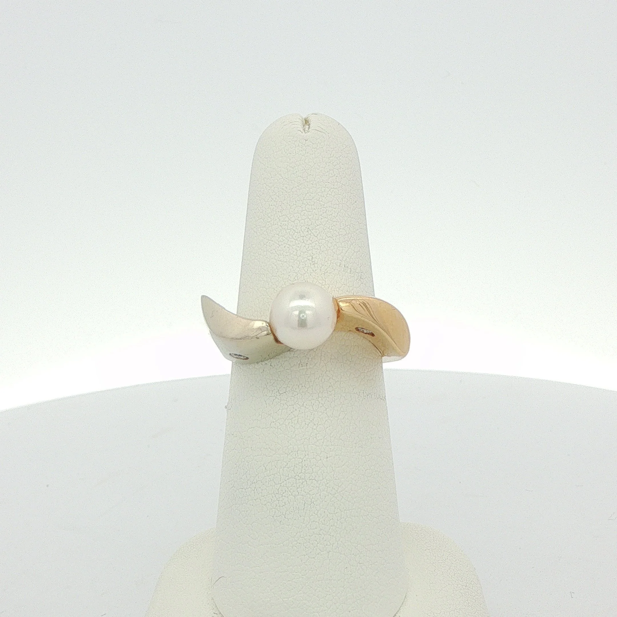 14K Two-Tone Contemporary Pearl & Diamond Ring
