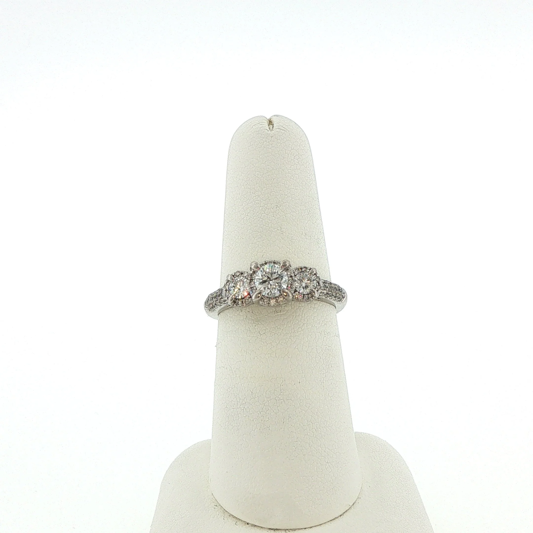 14k White Gold Three Stone Pave Band Ring