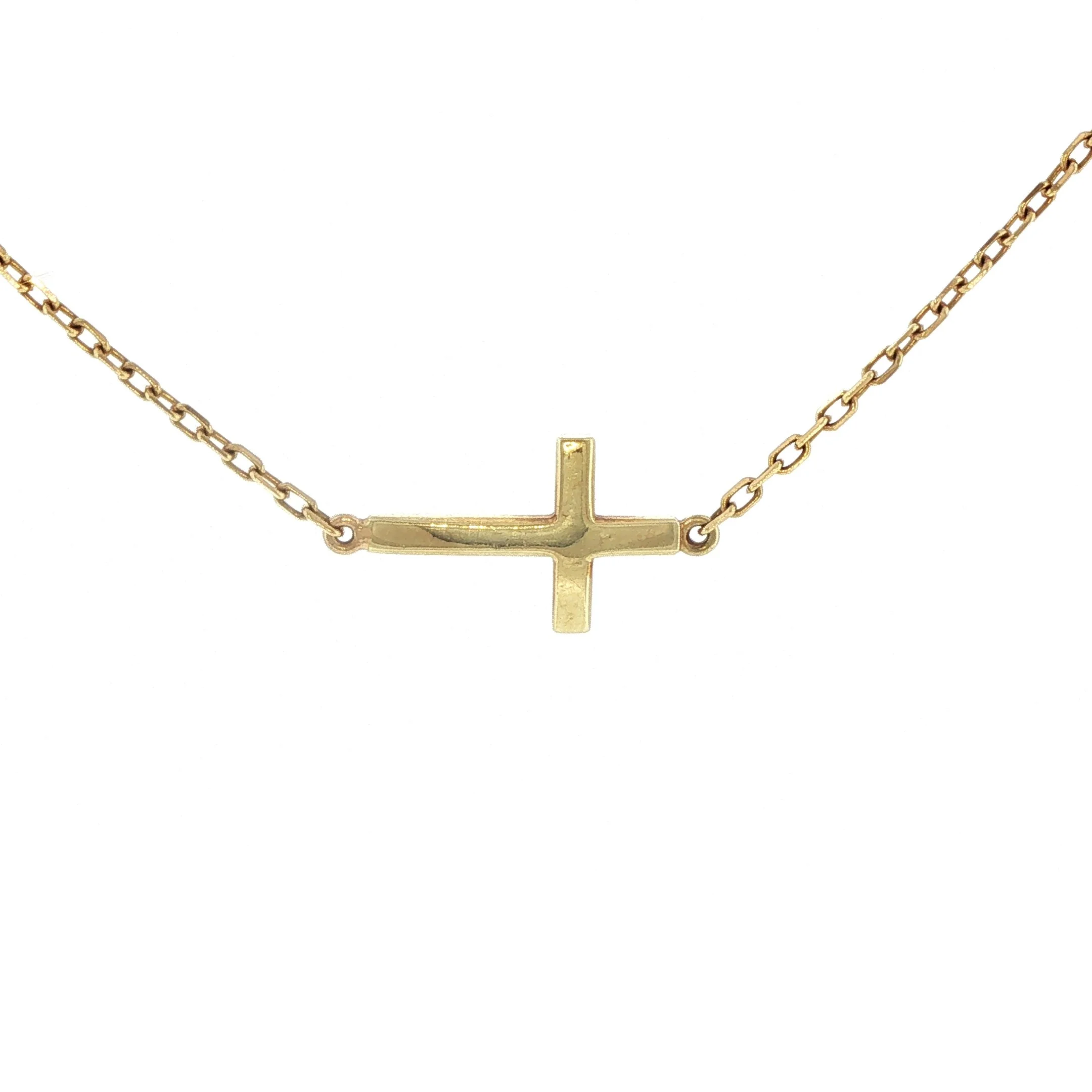 18k Yellow Gold 19'' East to West Cross Necklace