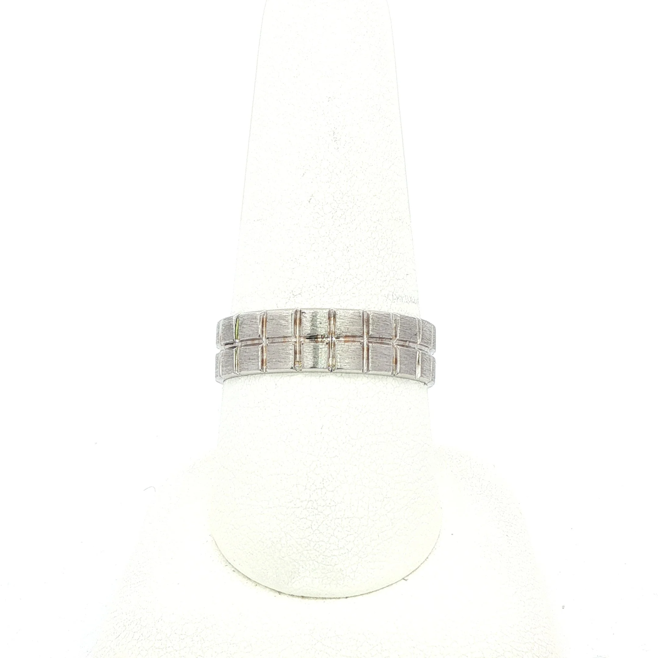 6mm 18k White Gold Checkered Band