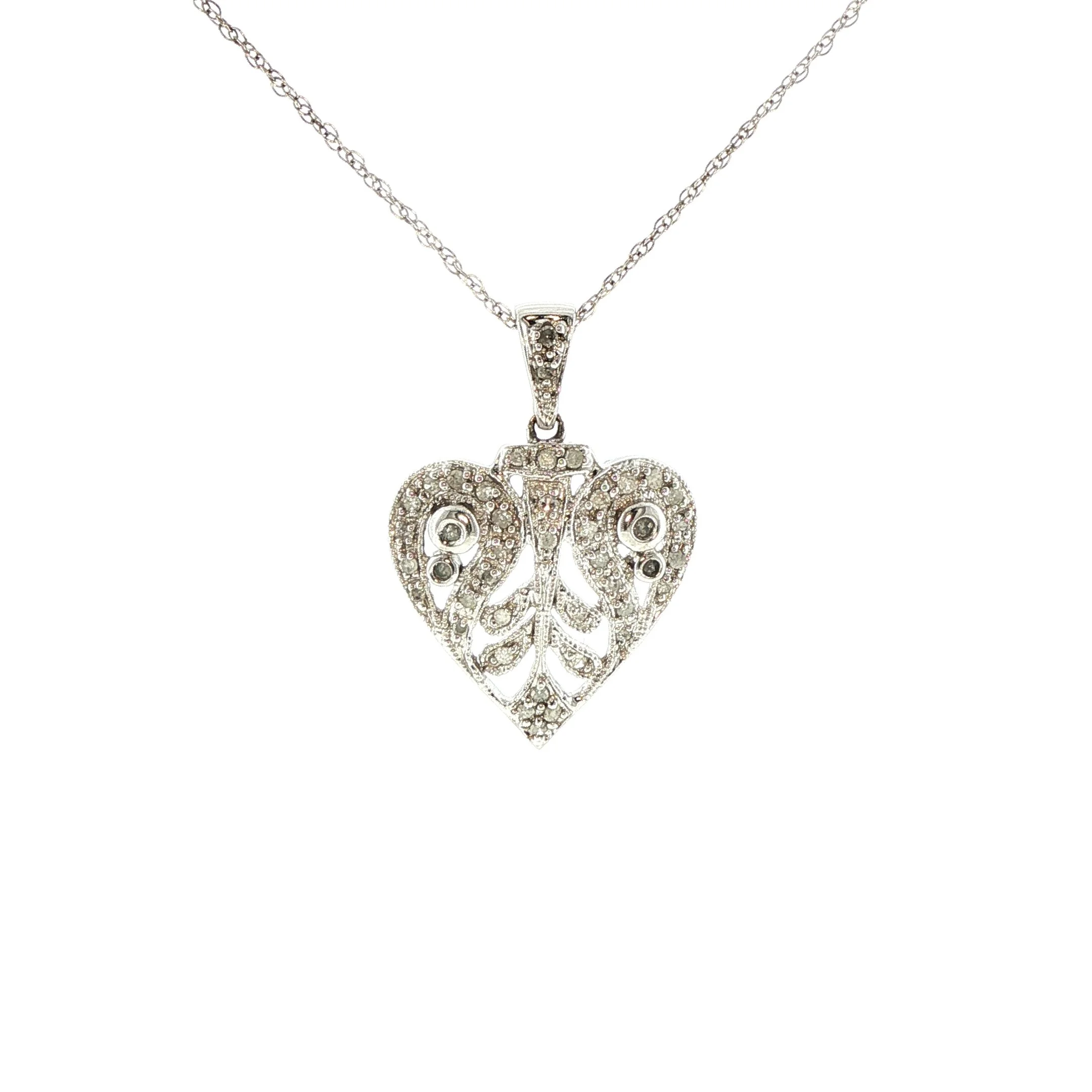 10K White Gold Chain With A Unique Diamond Heart Necklace